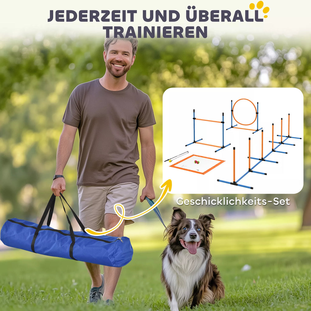 Agility rinkinys šunims, 7 dalys. Agility įranga šunų dresūrai. Sudedamų kliūčių rinkinys žaidimams ir treniruotėms.