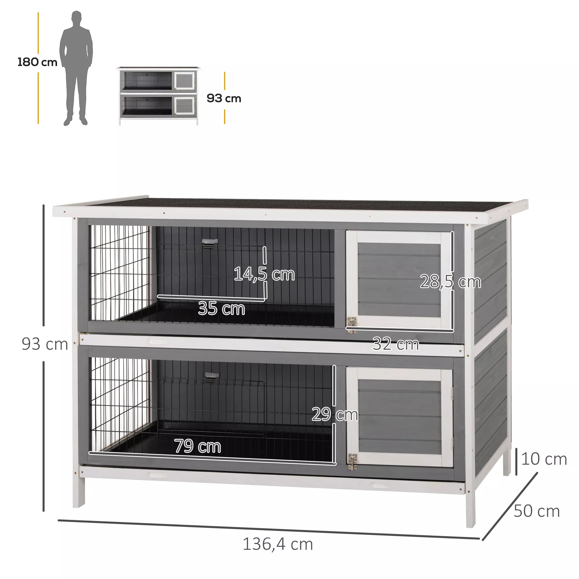Mažų gyvūnų narvas jūrų kiaulėms ir nykštukiniams triušiams, dviejų aukštų, medinis, pilkos spalvos