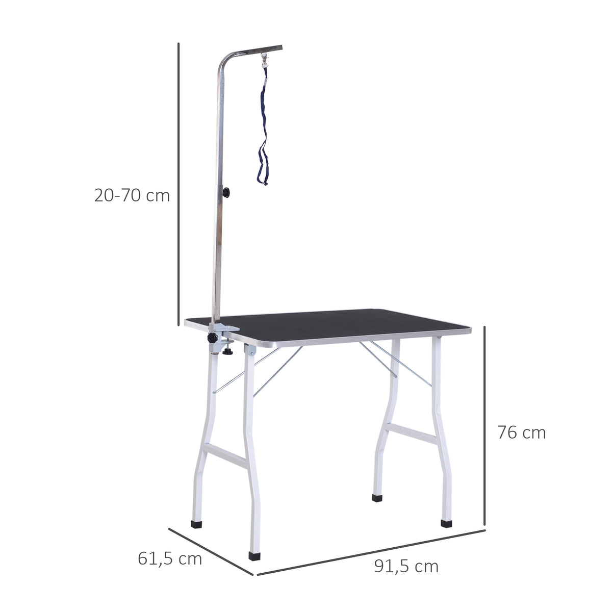 Kirpimo stalas šunims 91,5x61,5x76 cm, sulankstomas, su reguliuojamu laikikliu ir kilpomis, iki 150 kg, juodas