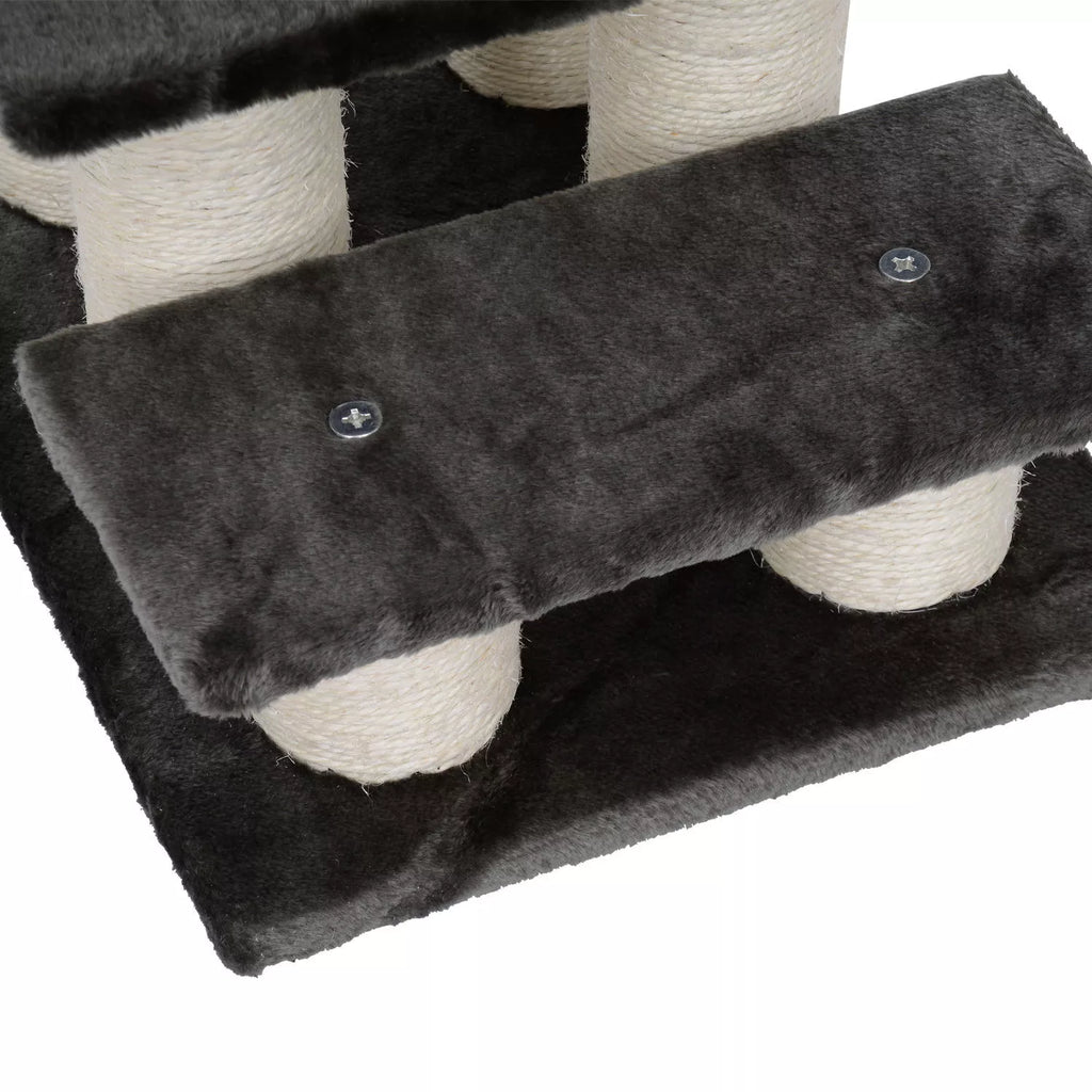 Katės laipteliai 3 pakopų 34 cm aukščio naminių gyvūnėlių laipteliai šunims, katėms, su draskykle, šunų rampa, įlipimo pagalbininkas lovai, sofai, čiužiniui, tamsiai pilki