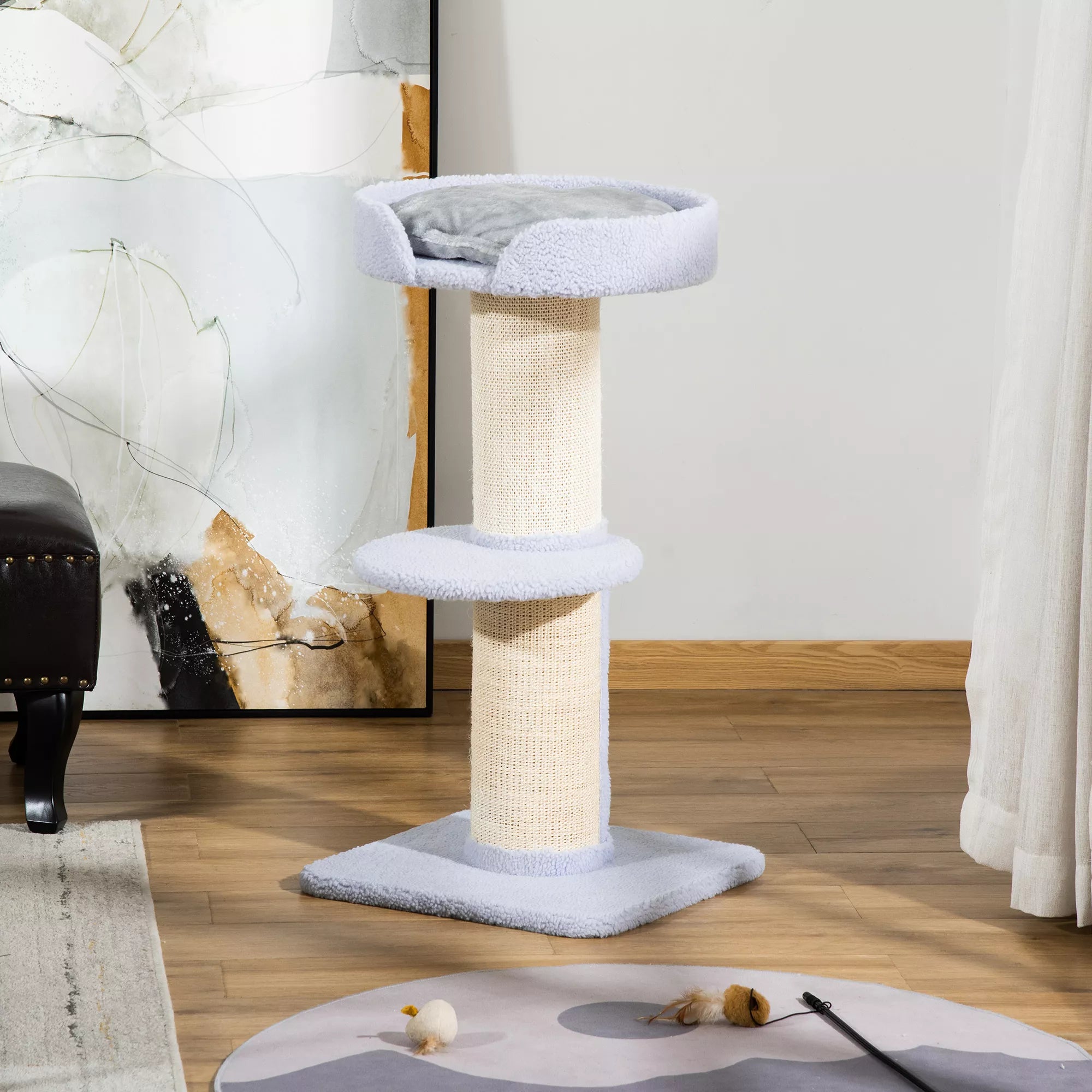 Kaķu tornis 91 cm, kaķu tornis ar sizala stabiem, platformu, spilveniem, daudzstāvu kaķu skrāpējamais koks, kāpšanas koks, vidēja lieluma kaķiem, gaiši zils