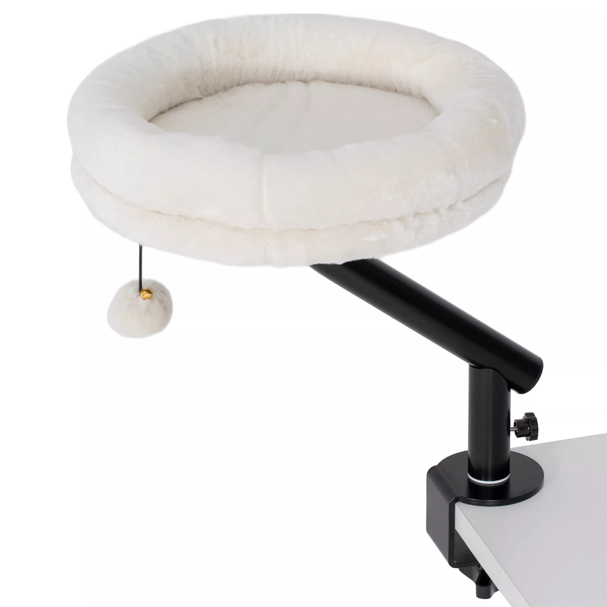 Katės lova prie rašomojo stalo, katės lova rašomajam stalui su 360° sukimusi, reguliuojamo aukščio, katės gultas su nuimamu, skalbiamu mašinoje guoliu, katėms iki 6 kg, namų biurui, kreminės baltos spalvos