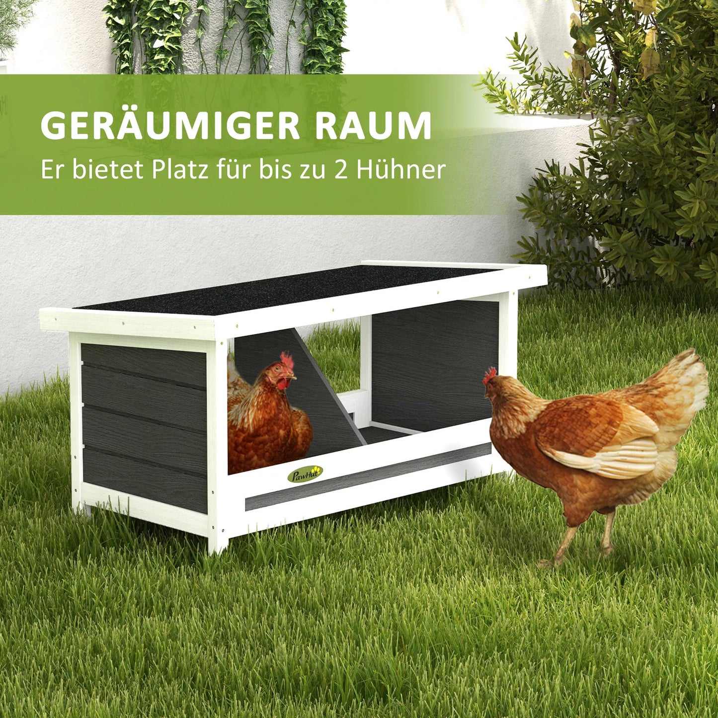 Vištų dėtojų lizdas, atsparus oro sąlygoms, su asfalto stogu, 66 x 37 x 34 cm, natūralus + juodas