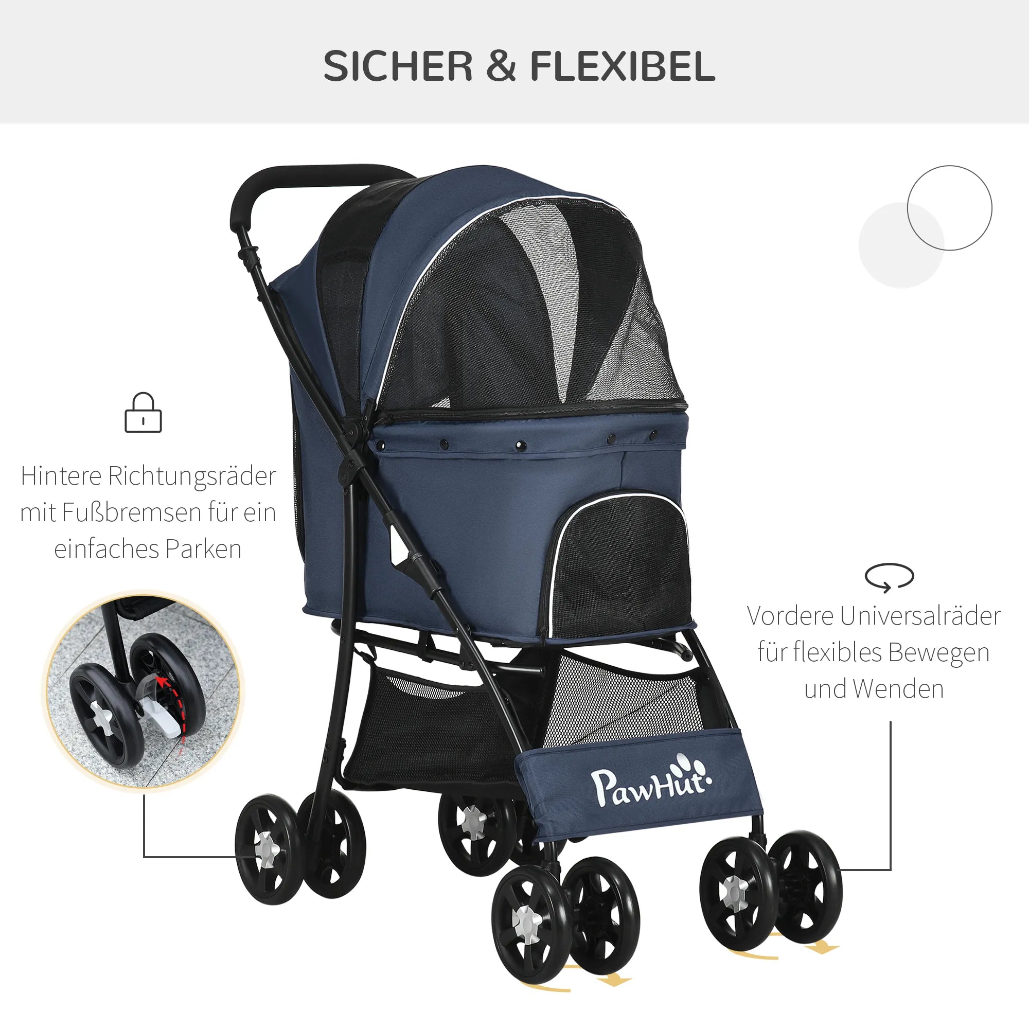 Suņu ratiņi/buggy līdz 10 kg, saliekami, ar apakšējo grozu, spilvenu, sānu kabatu, 81 cm x 48 cm x 99 cm, pelēki