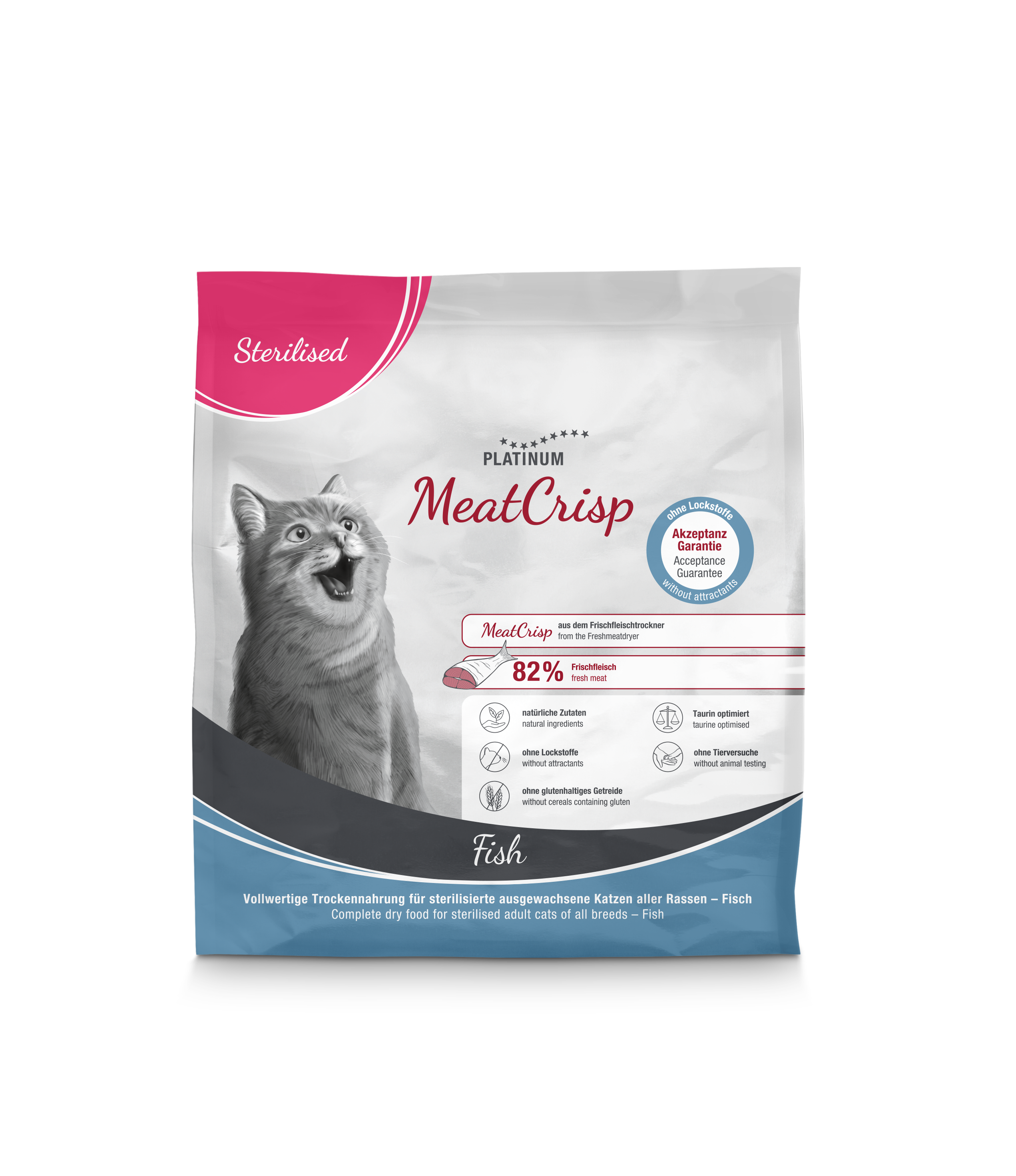 Platinum MeatCrisp sausas pašaras sterilizuotoms katėms su žuvimi