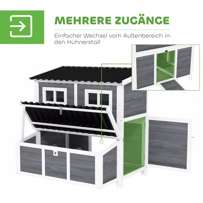 Vištidė su lizdų dėže 4-6 vištoms, atsparus vandeniui stogas, eglės mediena, plastikas, 100 x 86 x 100 cm, šviesiai pilkos