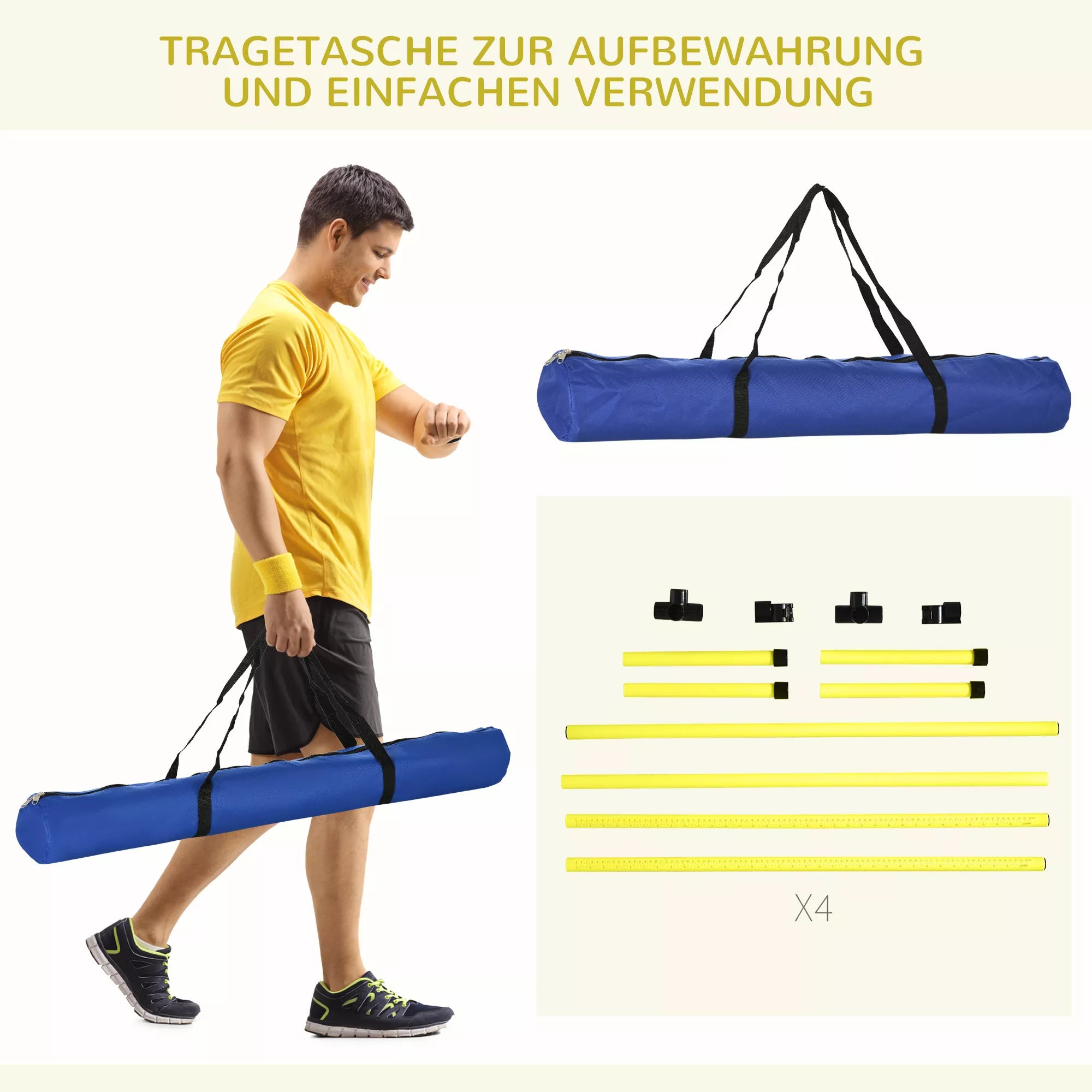 Šunų Agility rinkinys, kliūtys/slalomo kartys/žemės kartys, nešiojimo krepšys, tvirtas, geltonas