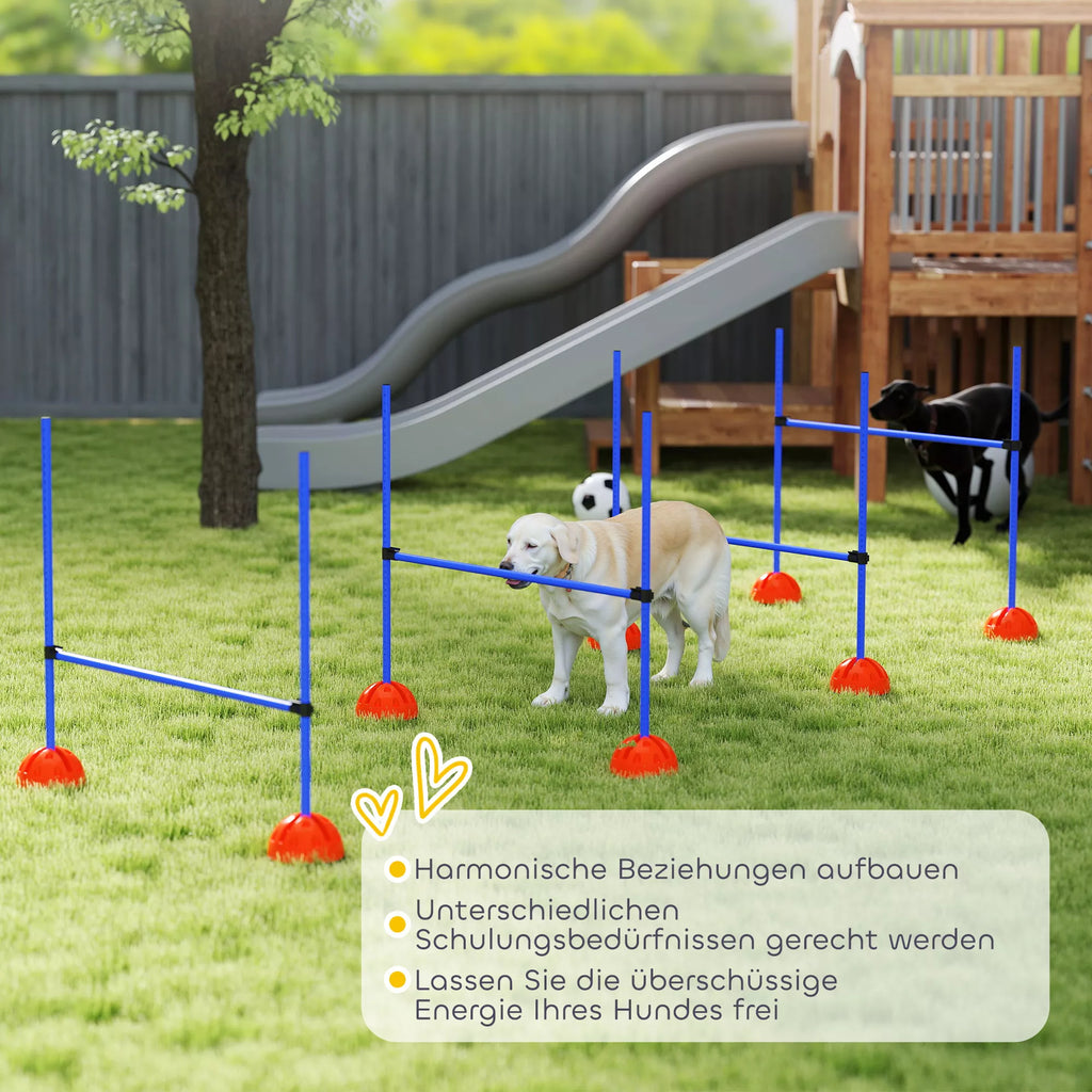 4 dalių šunų agility rinkinys su 4 kliūtimis ir nešimo krepšiu šuolių treniruotėms, mėlynas