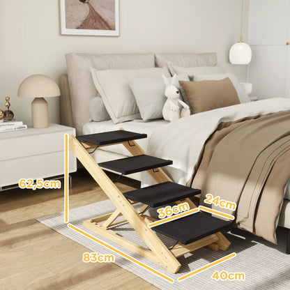 Šunų laipteliai, šunų rampa, reguliuojamas aukštis, neslystantis, sulankstomas, 83x40x62,5 cm, mediena/balta