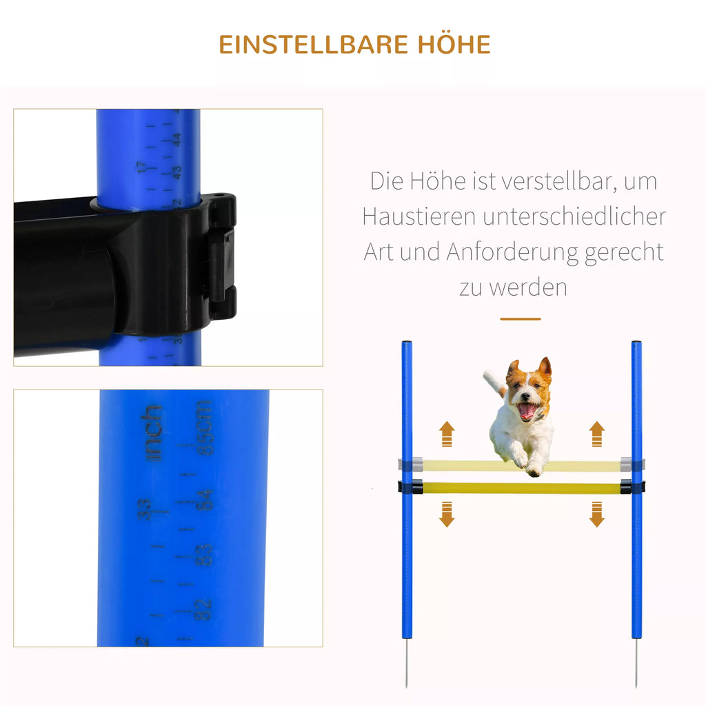 Agility treniruočių rinkinys: Slalomas, kliūtys, tunelis, šunų sportas, treniruočių aikštelė. PE+Poliesteris. Mėlyna+Geltona.