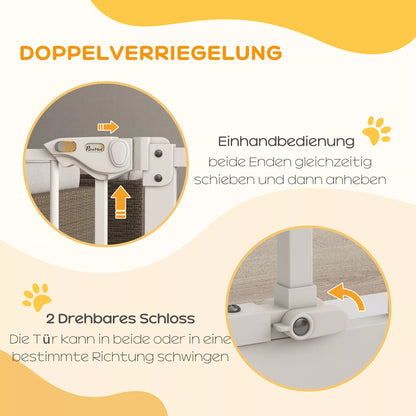 Apsauginiai varteliai šunims, užtvaros varteliai, apsauginiai varteliai naminiams gyvūnams, metalas, plastikas, 74–80 cm, balti