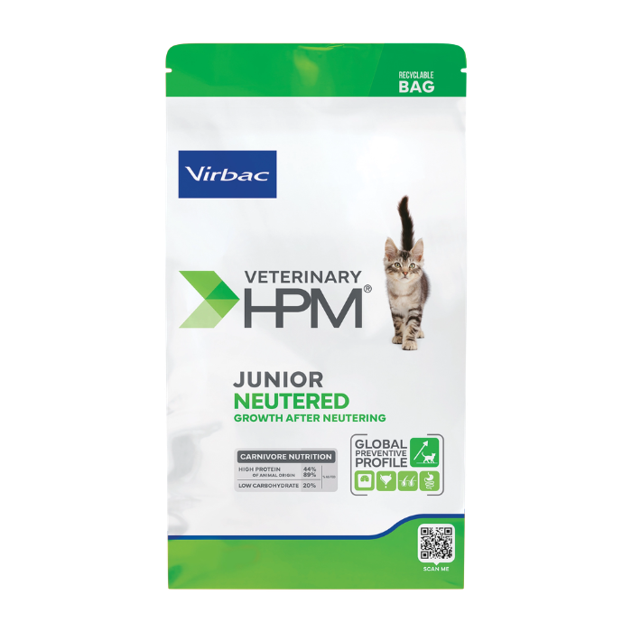 Virbac Veterinary HPM Junior Neutered Cat visavertis sausas pašaras kastruotoms jaunoms katėms 3kg