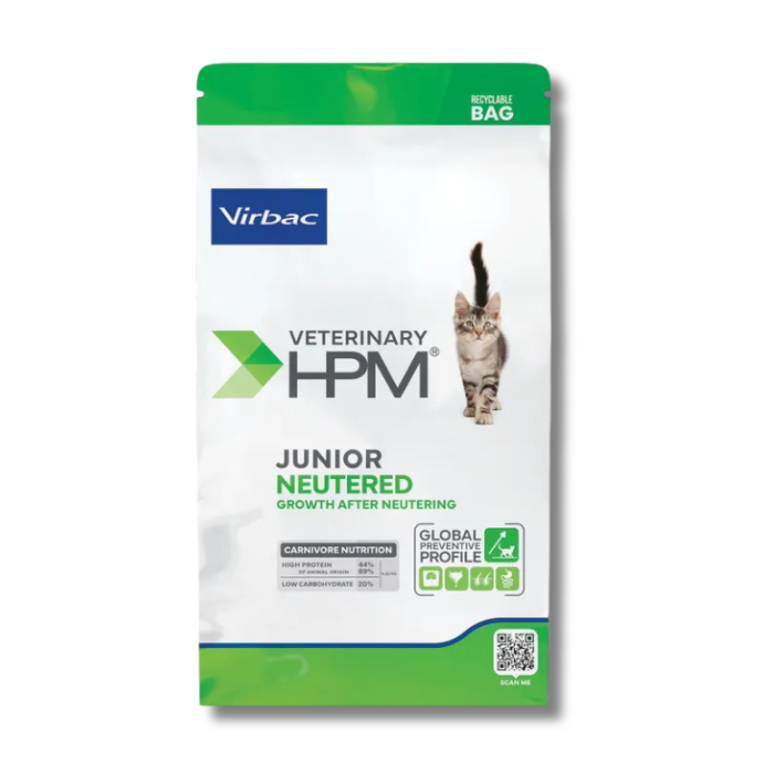Virbac HPM Junior Neutered Cat visavertis sausas pašaras augančioms kastruotoms ir sterilizuotoms katėms
