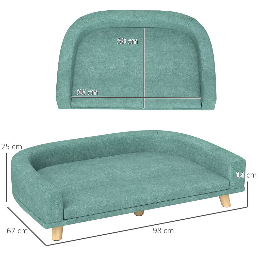 Šunų lova, šunų sofa, naminių gyvūnėlių sofa, Eukalipto mediena, 98 x 67 x 25 cm, Žalia