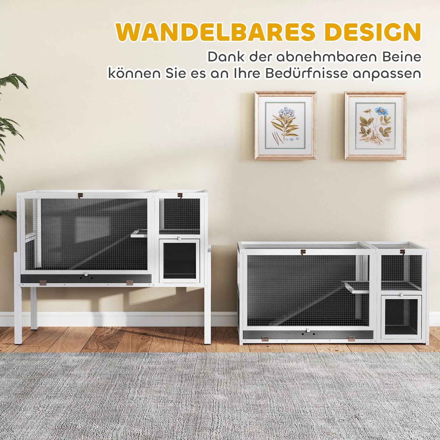 Mažų gyvūnų narvas nykštukiniams žiurkėnams, triušiams, jūrų kiaulėms, su priedais, pakeltas dizainas, medis, metalas, pilkos spalvos