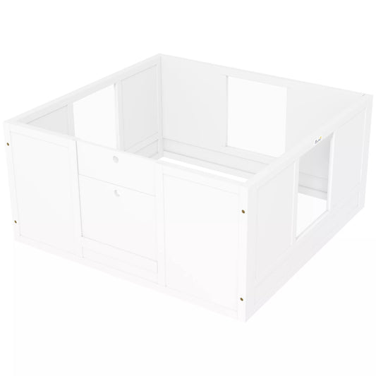 Kucēnu būris maziem un vidēja lieluma suņiem, kucēnu būris ar regulējamu ieeju, neslīdošiem kāju paliktņiem, balts