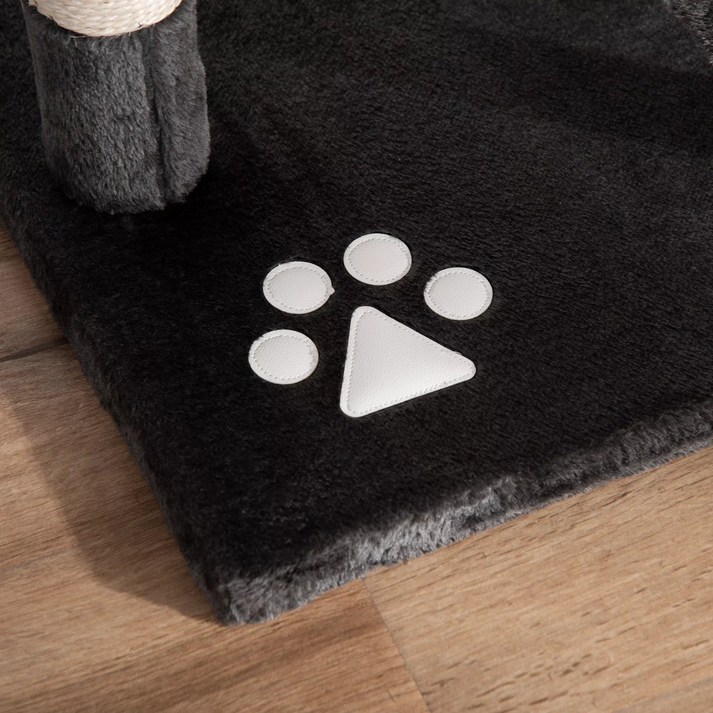 Kačių medis iki lubų aukščio 240-260 cm Katės medis su pliušiniais kamuoliais, katės urvu, hamaku, sizalio kamienais, platformomis Daugiaaukštis katės medis Laipiojimo medis didelėms katėms, tamsiai pilkos spalvos