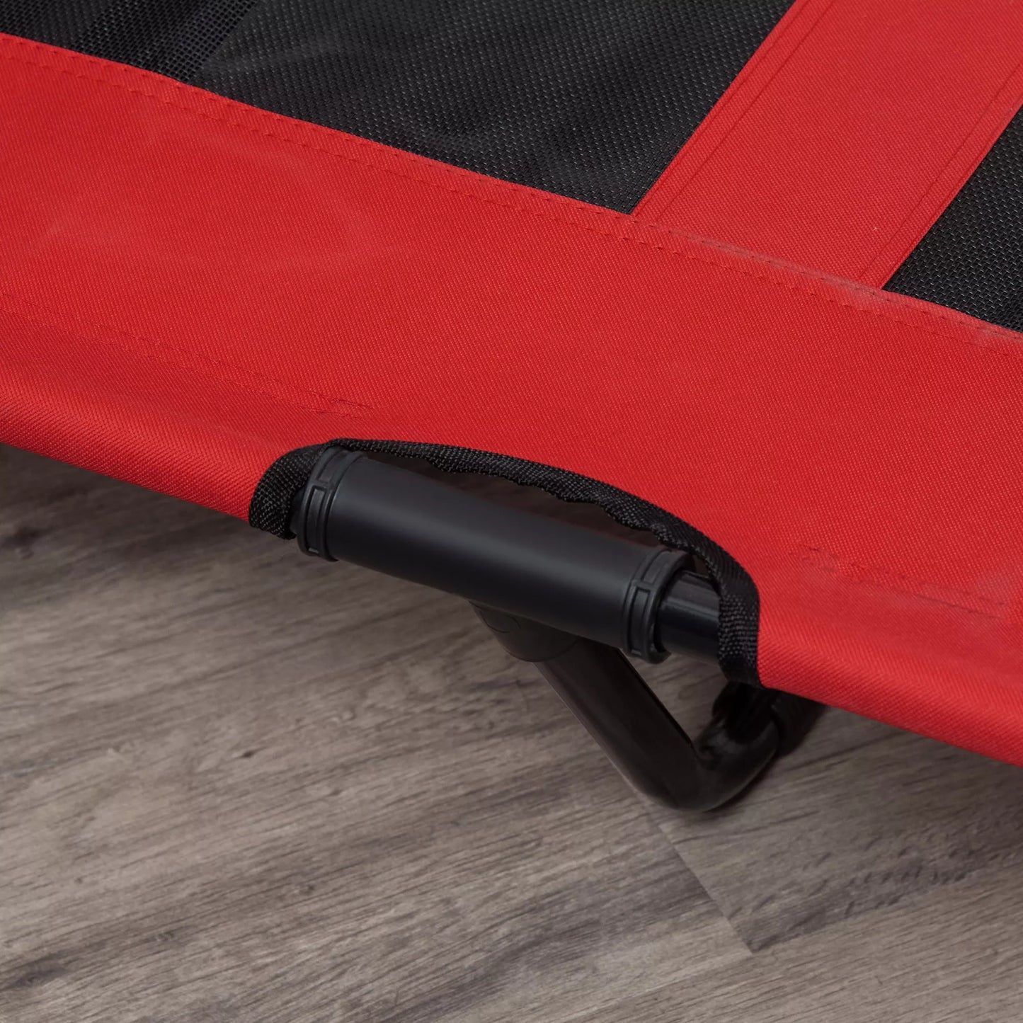 Sulankstomas lauko šunų guolis su paaukštintu pagrindu, 122 cm x 92 cm x 23 cm, raudona + juoda