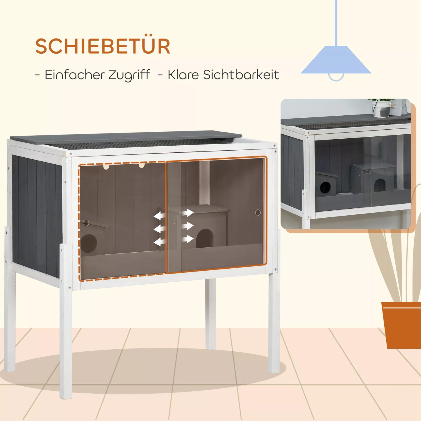 Hamsterio narvas, 3000 cm² nykštukinių žiurkėnų narvas iš medžio ir metalo, su 2 nameliais, akrilo stumdomomis durimis, stabilus, saugus, Pilka+Balta