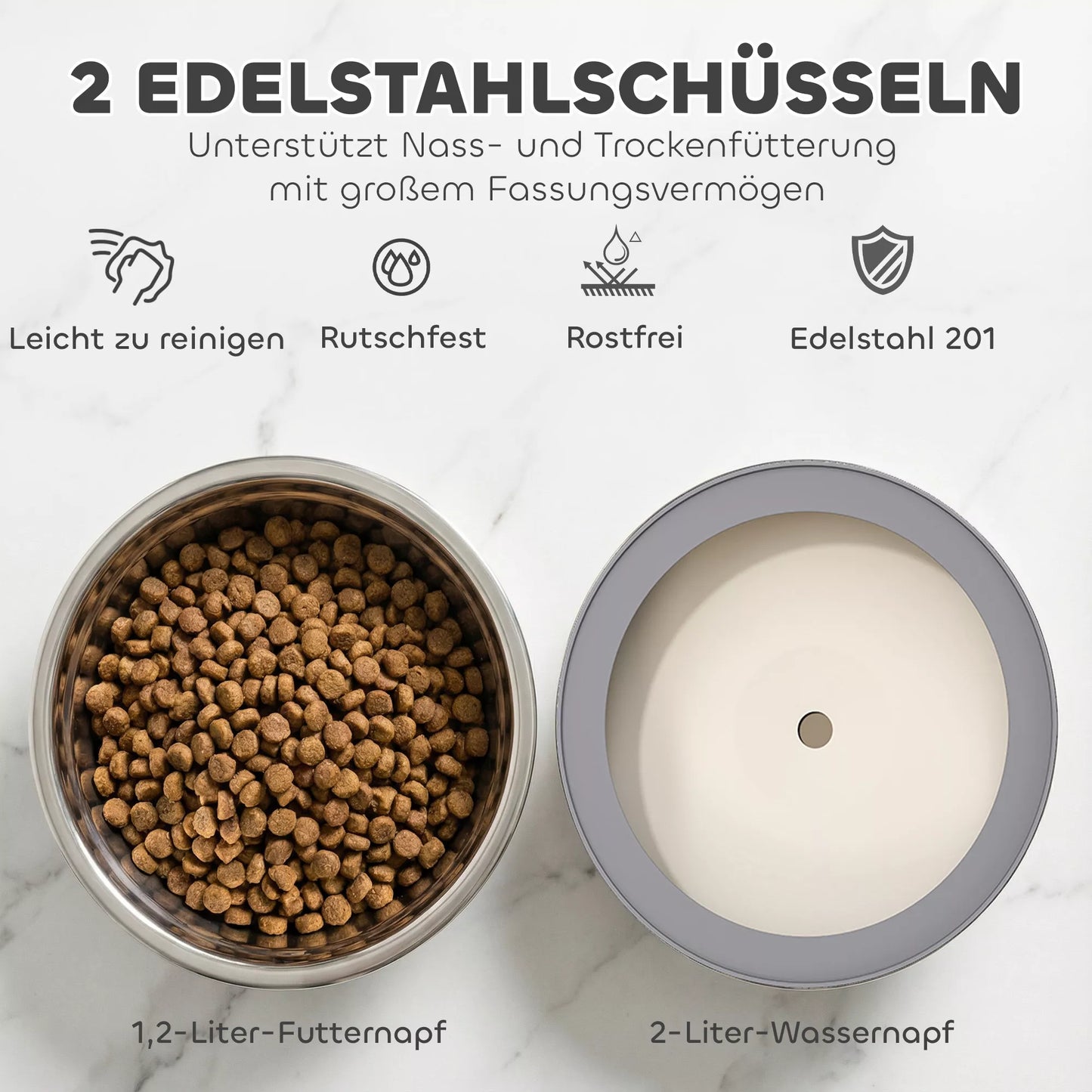 Padidintas šunų dubuo Reguliuojamo aukščio dubuo su vandens dubeniu 2 nerūdijančio plieno dubenys mažoms ir didelėms šunims Juodos spalvos