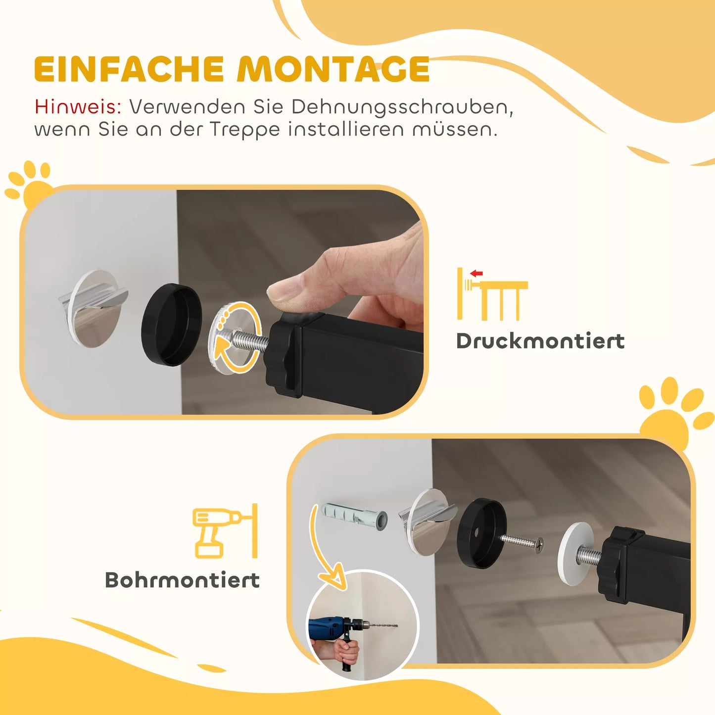 Durų apsauginė grotelė Laiptų apsauginė grotelė su 17,5/20,3/30,5 cm prailginimu Durų grotelė be gręžimo su automatiniu uždarymu, skirta 74–147,5 cm pločio durims, abiejose pusėse pasukama, metalinė, juoda