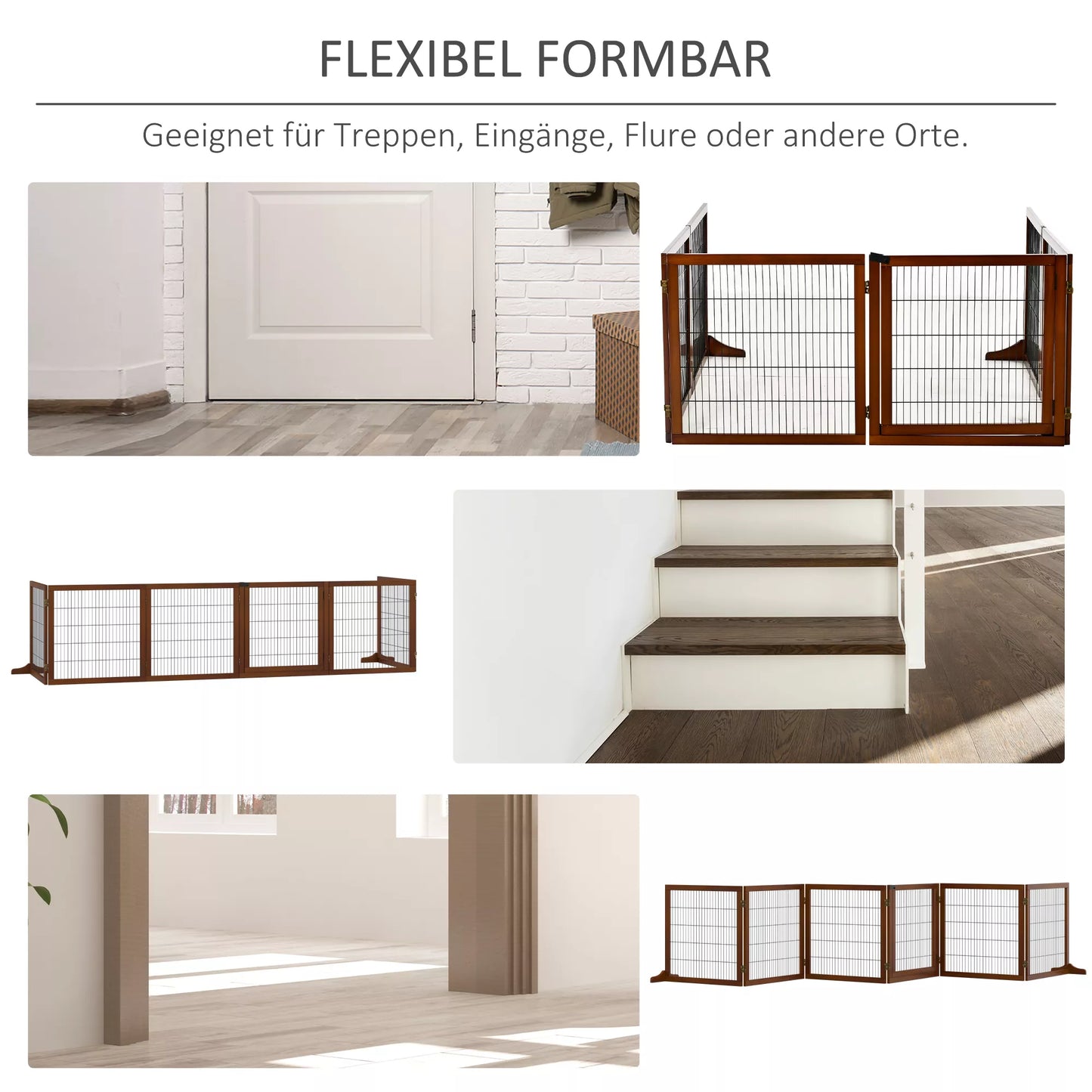 Medinė apsauginė tvorelė šunims (sulankstoma), 432x36x70 cm, kavos spalvos