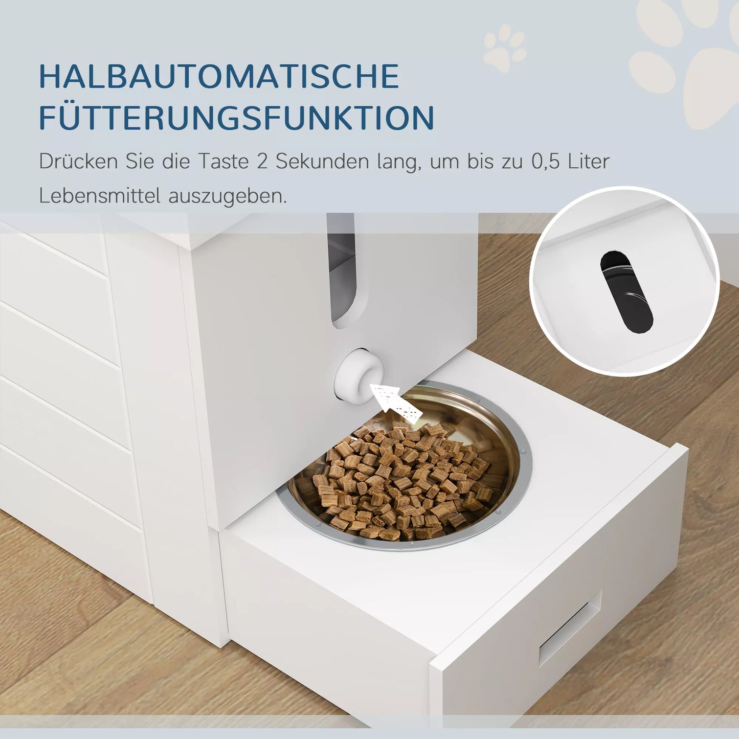 PawHut 2-in-1 paaukštintas šunų dubenėlis, reguliuojamo aukščio maisto dubenėlis su stovu, 2 x 2L nerūdijančio plieno dubenėliai, baltas