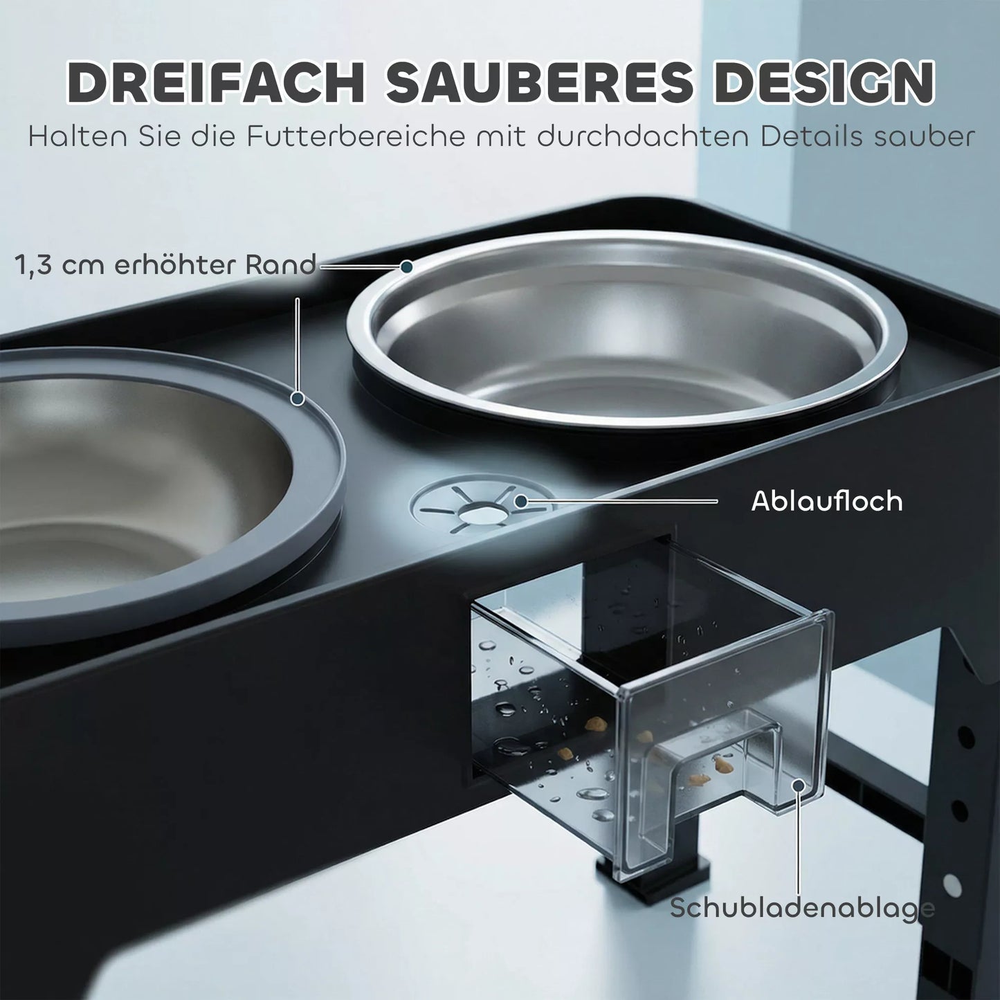 Padidintas šunų dubuo Reguliuojamo aukščio dubuo su vandens dubeniu 2 nerūdijančio plieno dubenys mažoms ir didelėms šunims Juodos spalvos