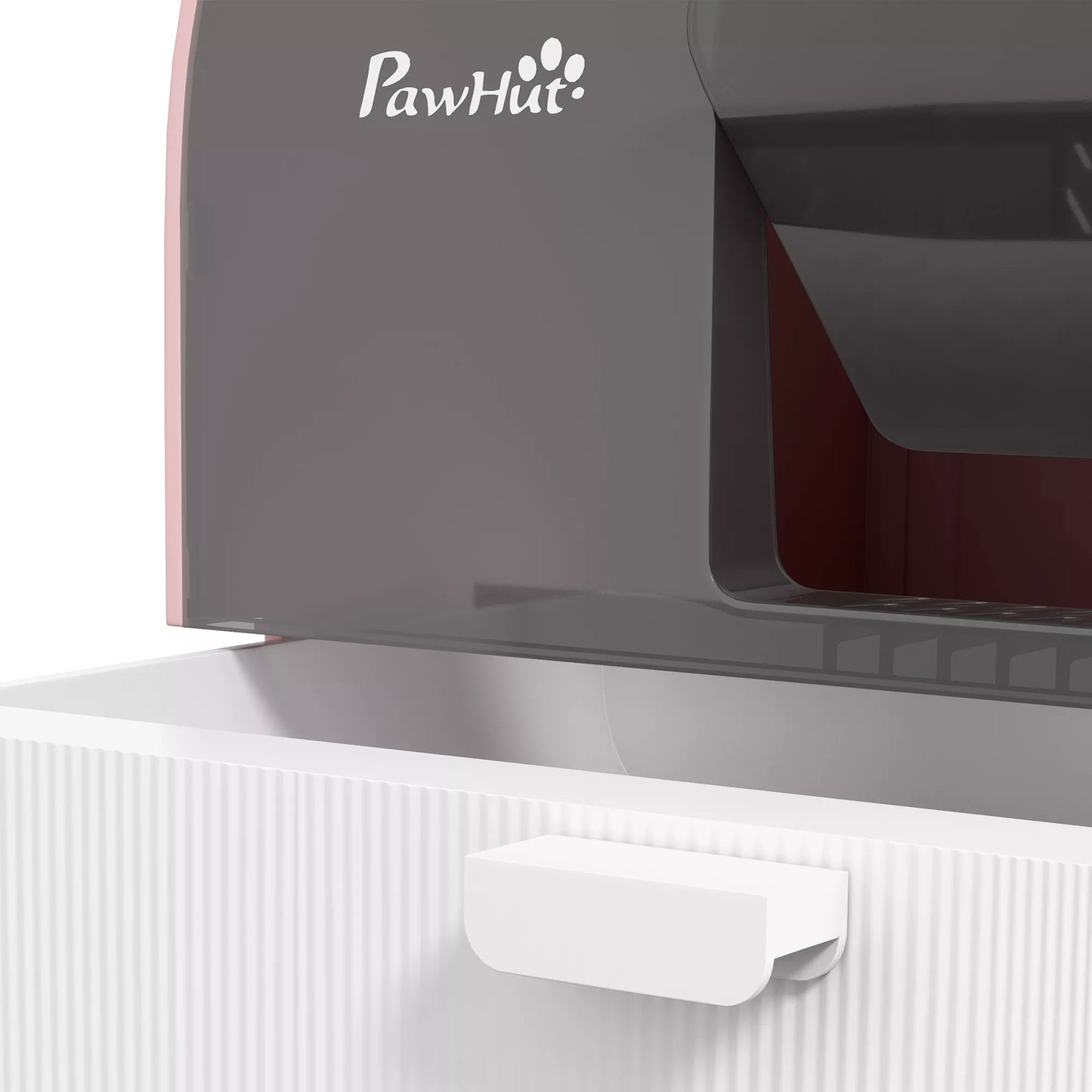 Katės tualetas su dangčiu, kastuvėliu, nešvarumų surinkimo kilimėliu, plastikinis, rožinis/juodas