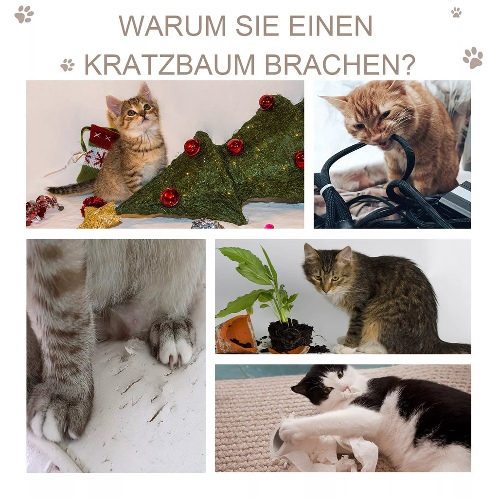 Kačių draskyklė 72 cm Kačių bokštas su pliušiniais kamuoliukais, sizaliniai stiebai, platforma, draskyklė, daugiaaukštė kačių draskyklė, laipiojimo medis, vidutinio dydžio katėms, pilka