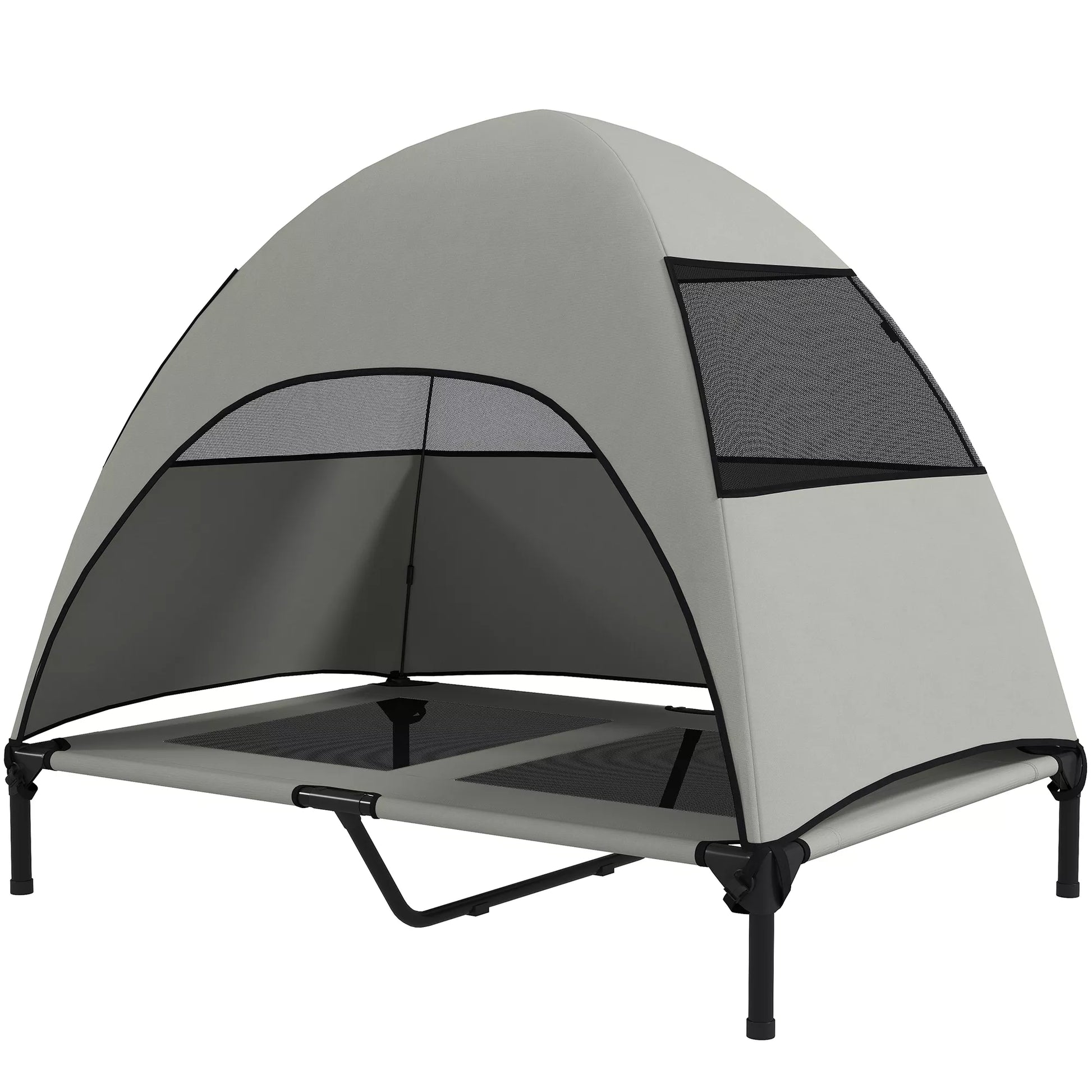 Lauko šunų gultas su stogeliu, paaukštinta šunų lova dideliems šunims, 106 x 76 x 99 cm, šviesiai pilkas