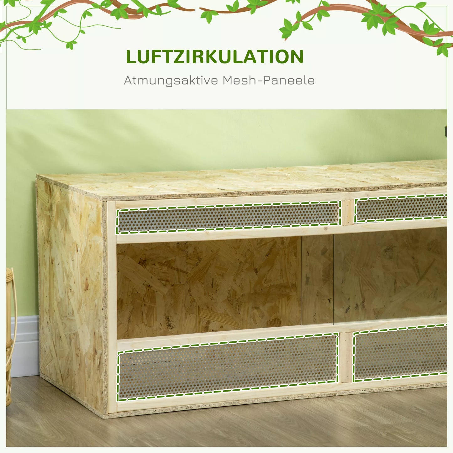 Terariumas ropliams/varliagyviams, stumdomos stiklinės durys, ventiliacijos grotelės, 120x50x50 cm