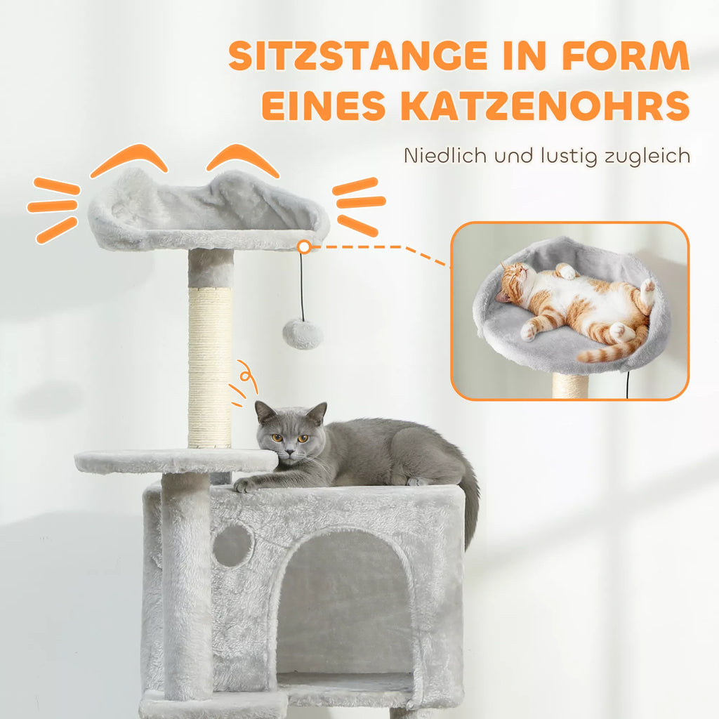 160 cm Kačių draskykla, kelios pakopos, sizaliniai draskymo stulpeliai, urveliai, pliušinės platformos, hamakas, laipteliai, žaisliniai kamuoliukai