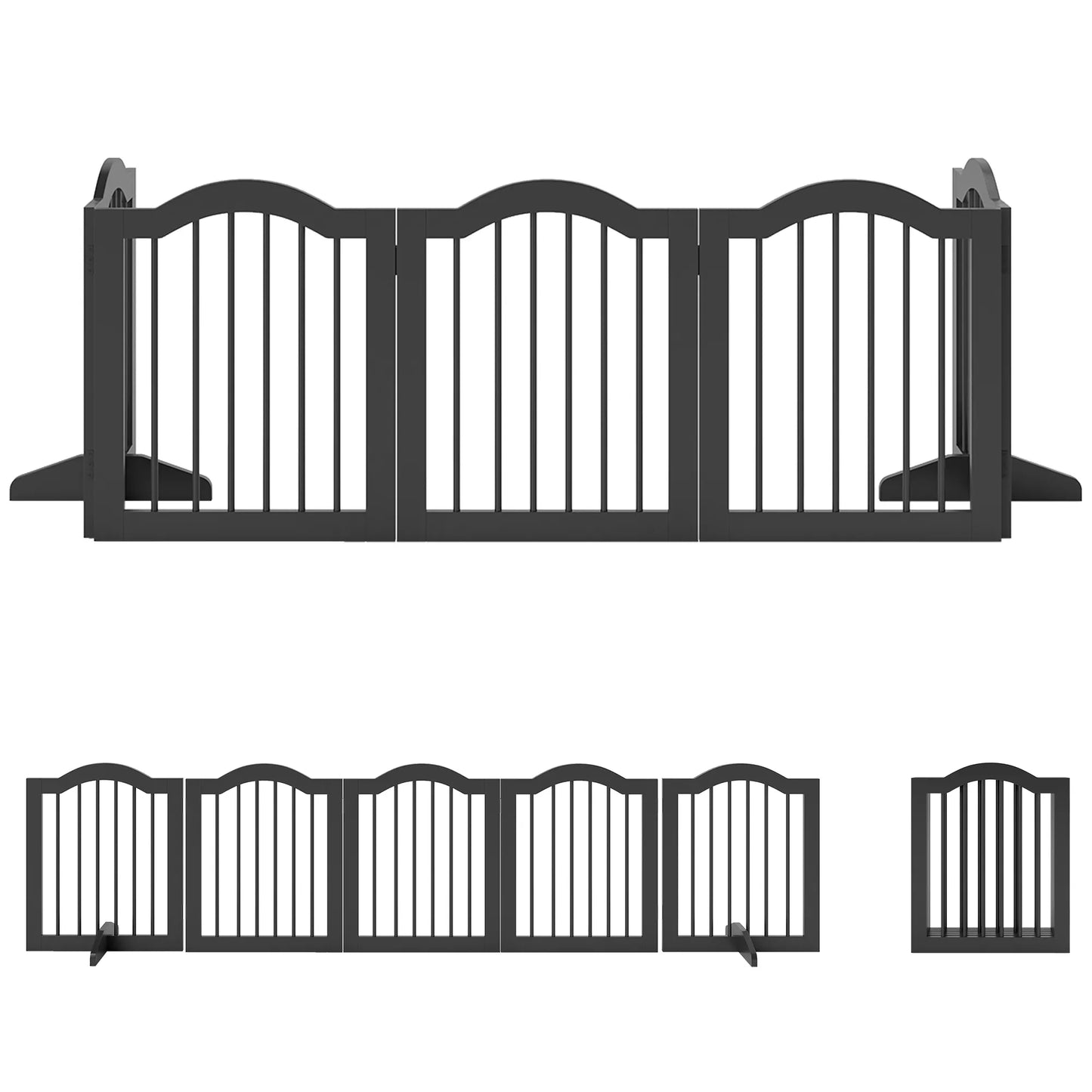 Šunų atitvaras, laisvai pastatomas apsauginis tinklas su kojelėmis, sulankstomas, 5 paneliai, 261,5 x 29,5 x 61 cm, juodas