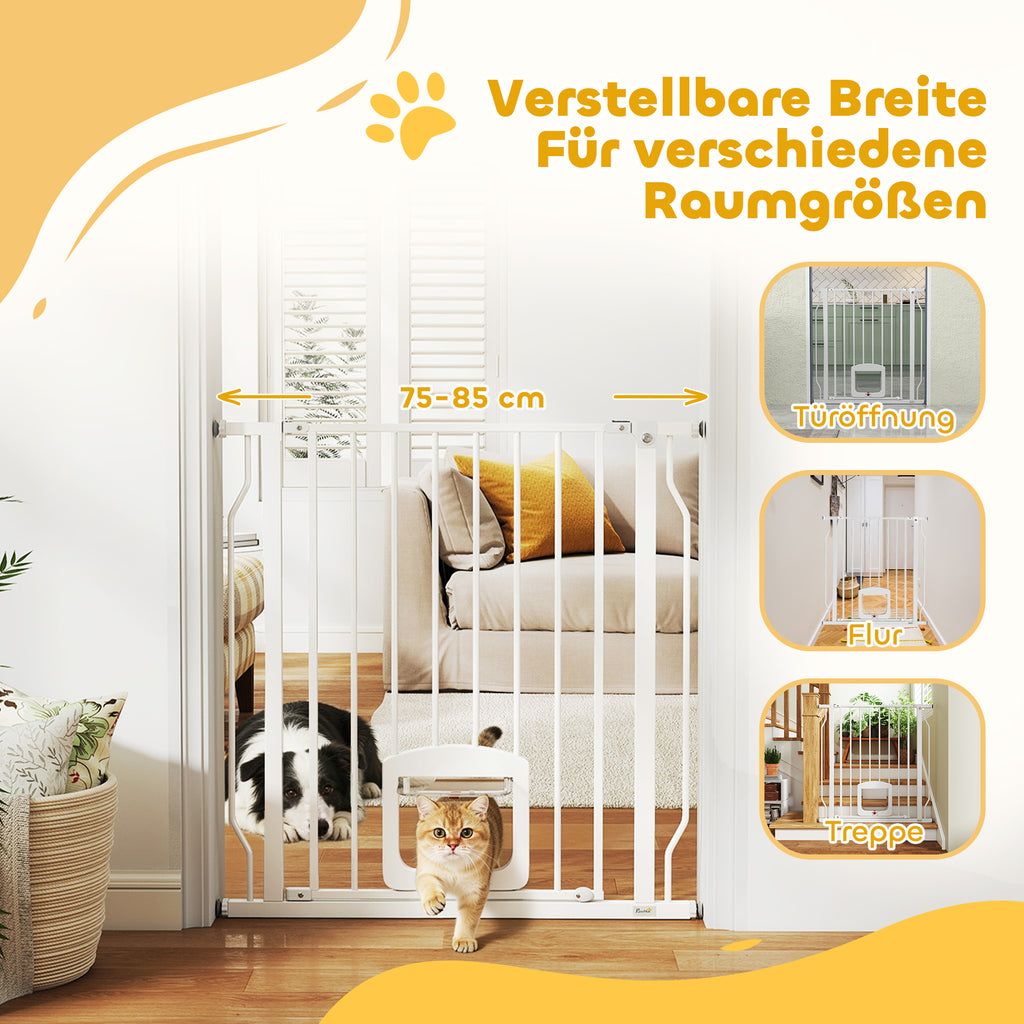 Apsauginiai varteliai 75–85 cm su durelėmis katėms, montuojami be gręžimo, šunims, balti