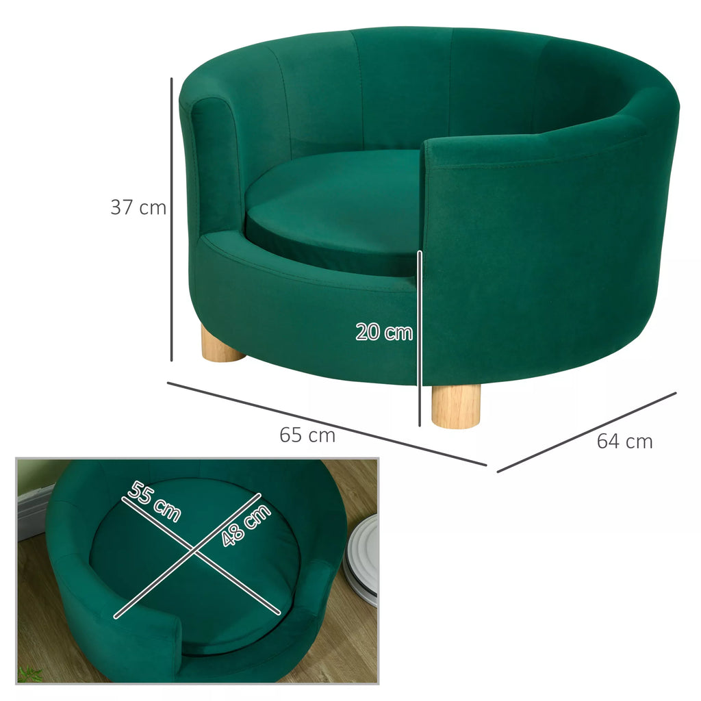 Šunų sofa, šunų kušetė, su skalbiamu užvalkalu, gyvūnėlių sofa su atlošu ir medinėmis kojelėmis, kačių sofa, mažiems šunims iki 4,5 kg, žalia