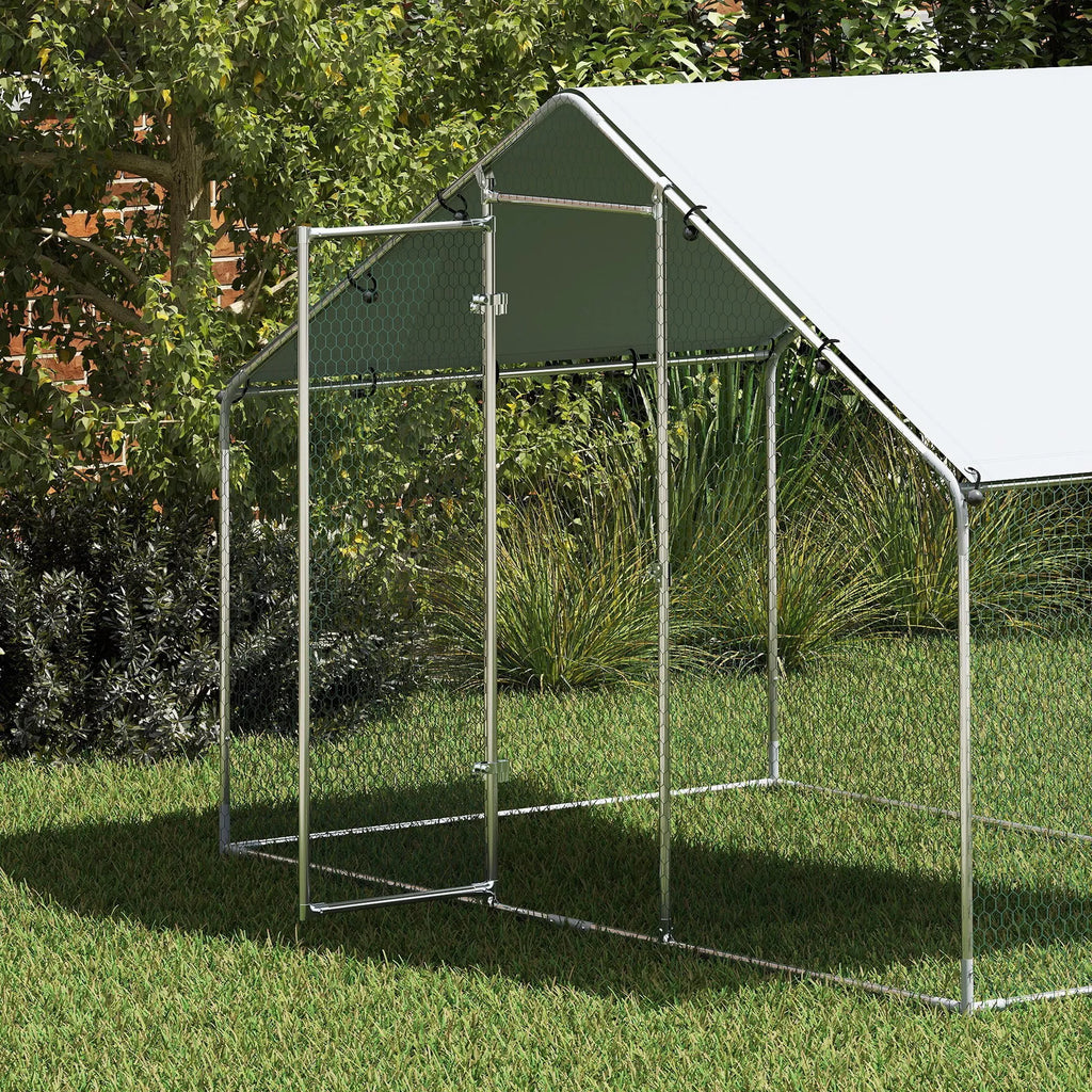 Vištidė 5–8 vištoms, stoginis tentas, užrakinamos durys, plieninis rėmas, 5,1 m², 3 x 1,7 x 1,9 m