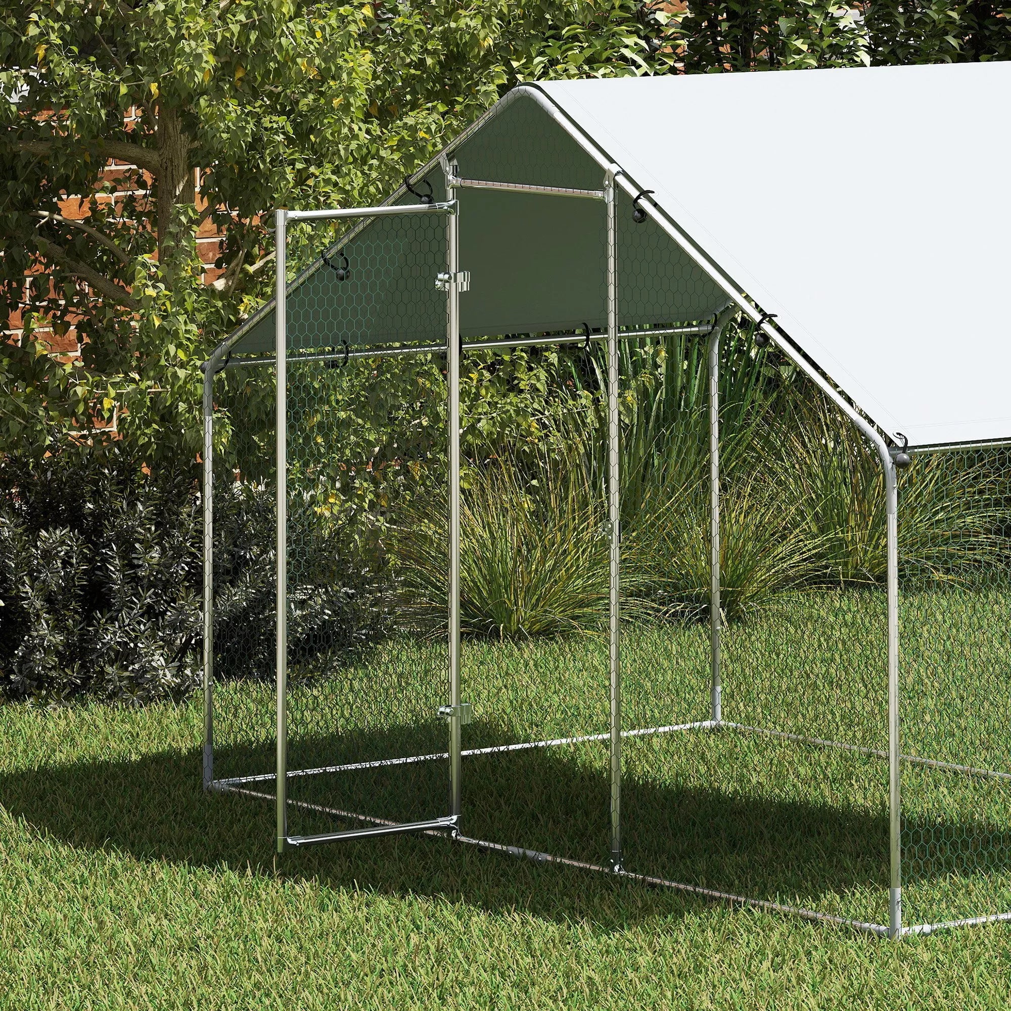 Vištidė 5–8 vištoms, stoginis tentas, užrakinamos durys, plieninis rėmas, 5,1 m², 3 x 1,7 x 1,9 m