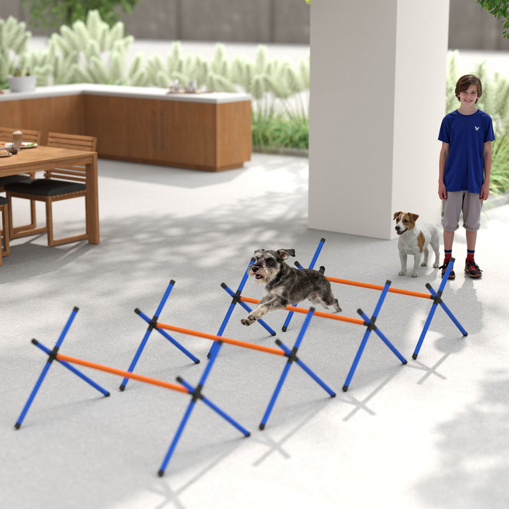 Agility rinkinys šunims su 4 barjerais, reguliuojamo aukščio 13–28 cm, su krepšiu, mažiems šunims, oranžinis