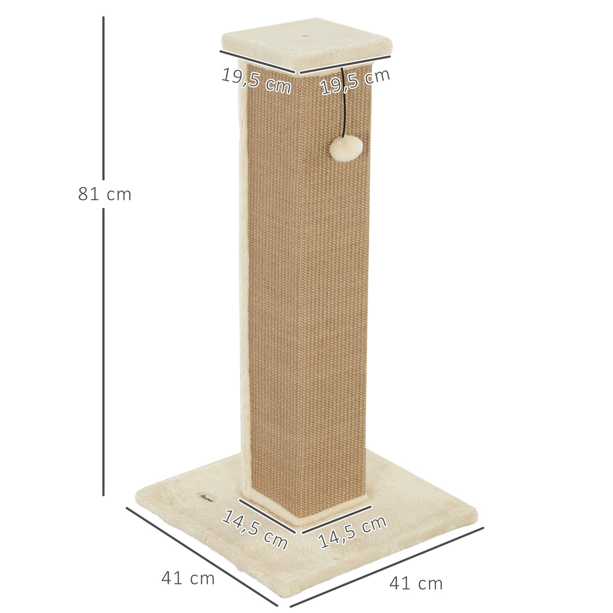 Draskyklė 81 cm su džiuto stulpu, pliušu ir kabančiu kamuoliuku, katėms iki 5 kg, smėlio spalvos