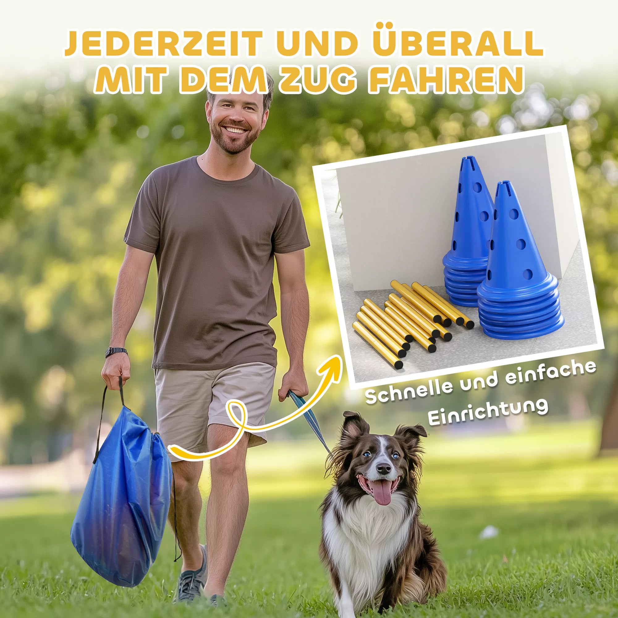 Agility rinkinys šunims 6 dalių agility įranga šunų dresūrai Stumiamų kliūčių rinkinys su 12 kūgiais 6 kliūtys Nešimo krepšys