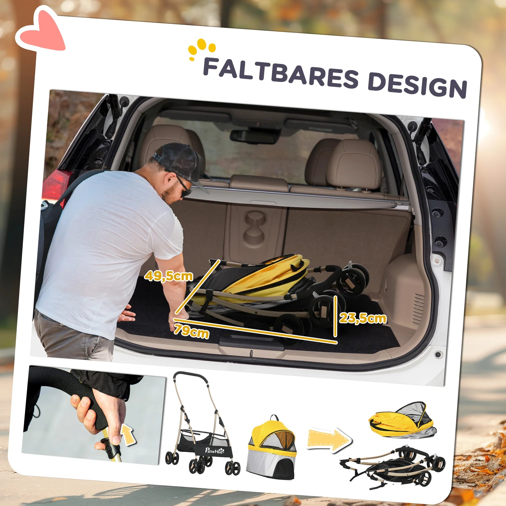 2-in-1 šunų vežimėlis Šunų vežimėlis iki 10 kg Sulankstomas Nešimo krepšys Apatinis krepšys  82 cm x 49,5 cm x 98 cm Geltonas