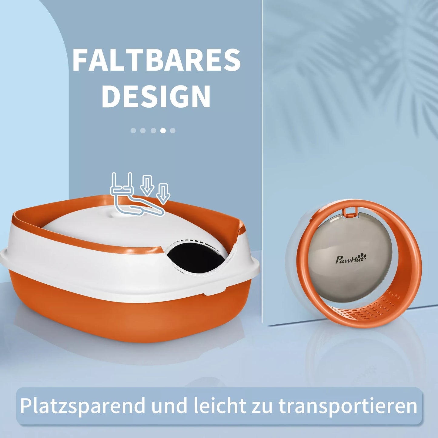 Katės tualetas su dangčiu ir kraiko samtelis, katėms iki 5 kg, 52x41x38 cm, Balta/Oranžinė