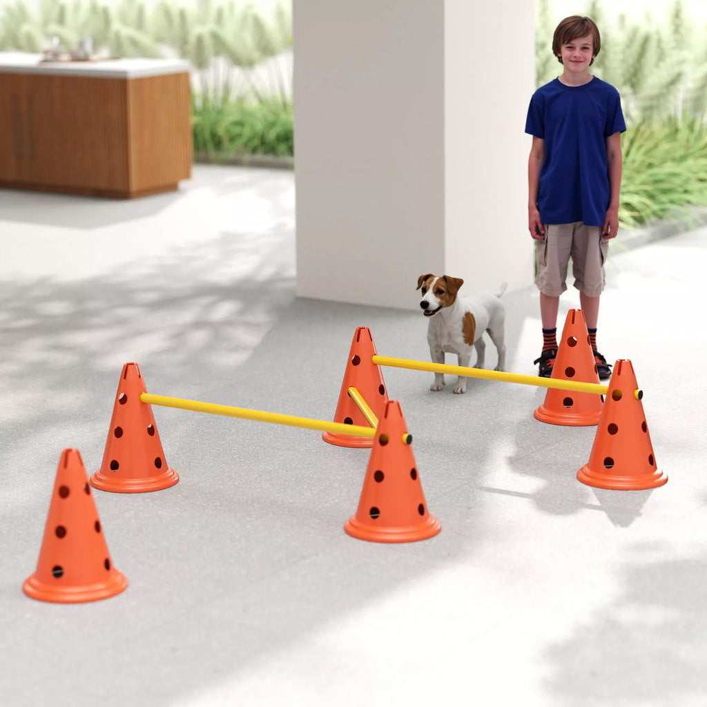 Agility rinkinys šunims 3 dalių agility įranga šunų dresūrai Stumiamų kliūčių rinkinys su 6 kūgiais 3 kliūtys Nešimo krepšys