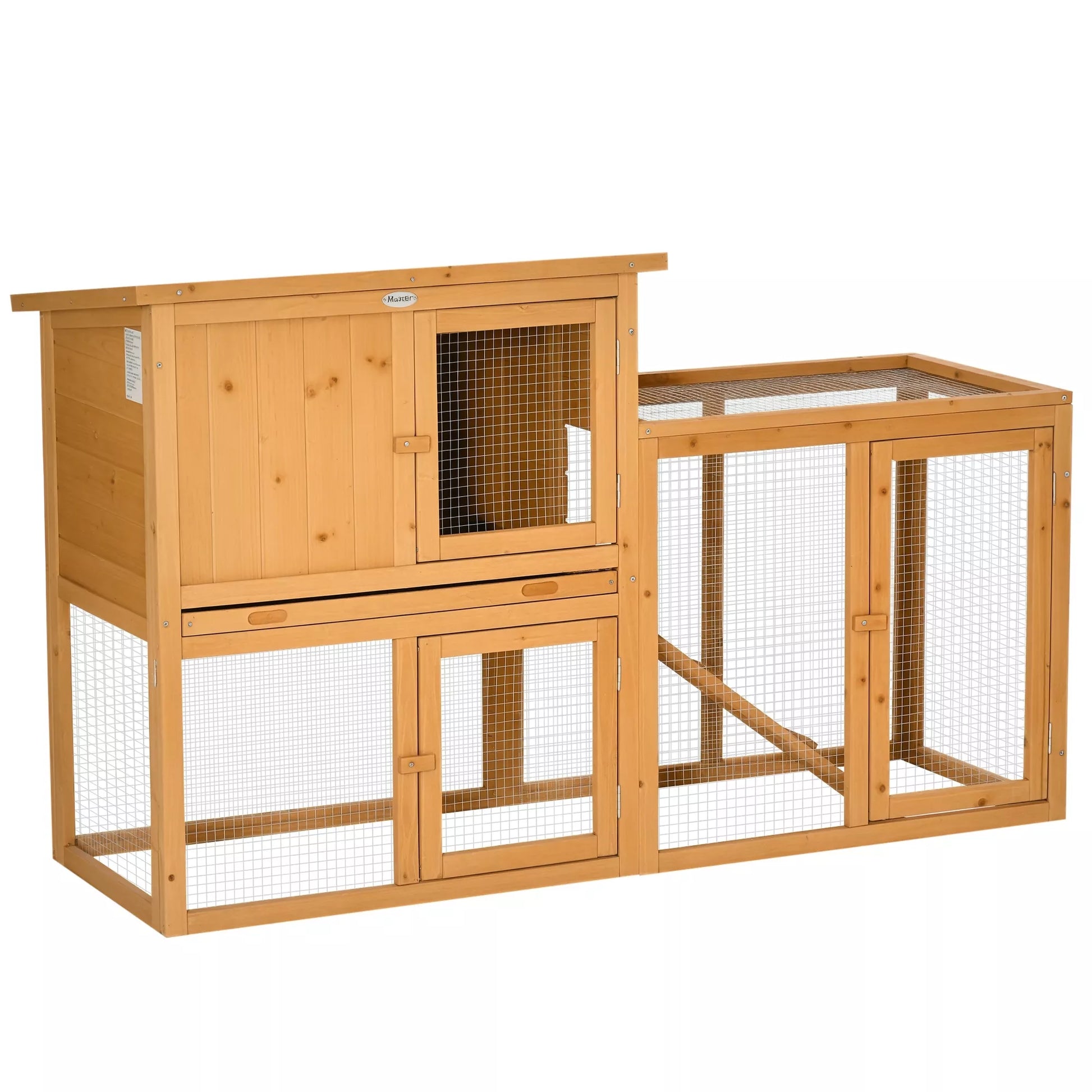 Smulkia gyvūnėlių tvartelis su voljeru, išimamu dugno padėklu, atsparus oro sąlygoms, 141 cm x 60 cm x 86 cm, rudas