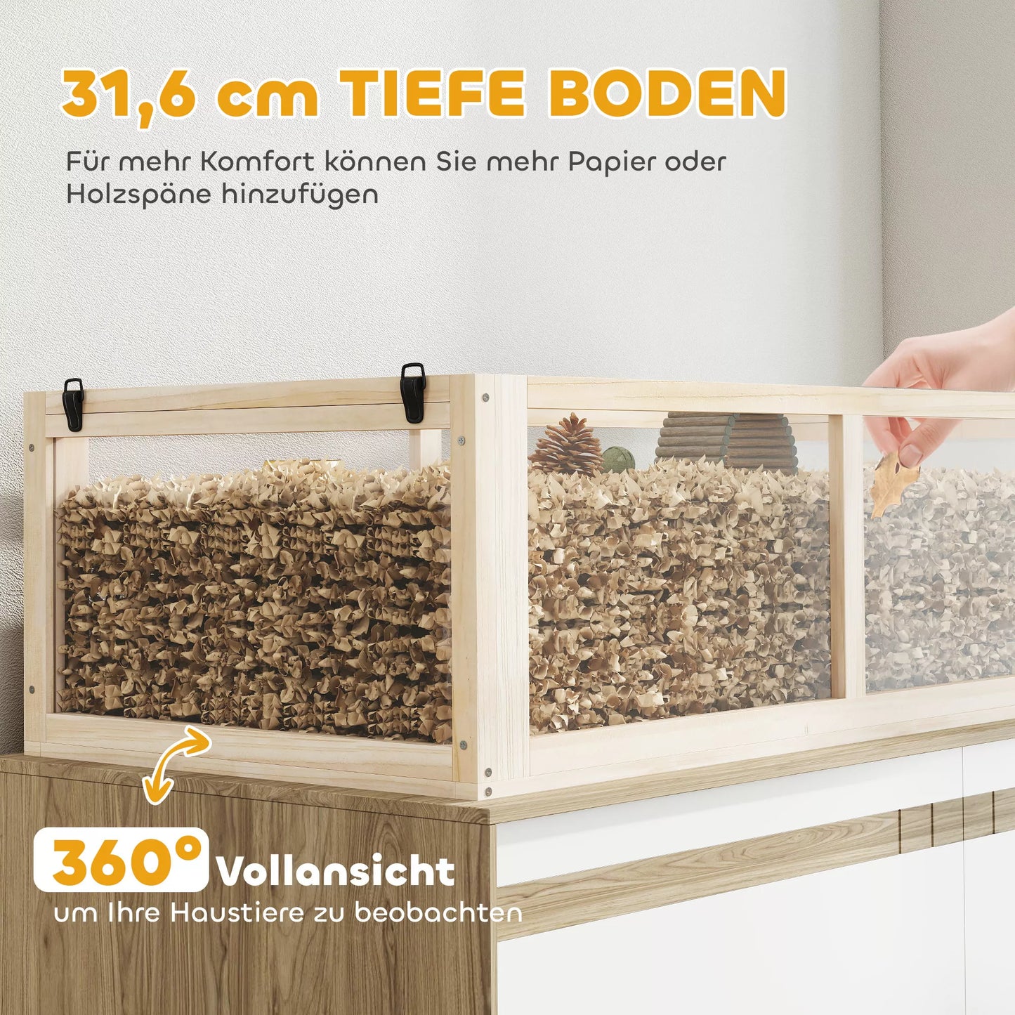 Medinis žiurkėnų narvas, 3 aukštų graužikų namelis su sūpynėmis bėgimo rateliu ir namuku, pušies mediena, 95x53x76 cm, natūrali mediena