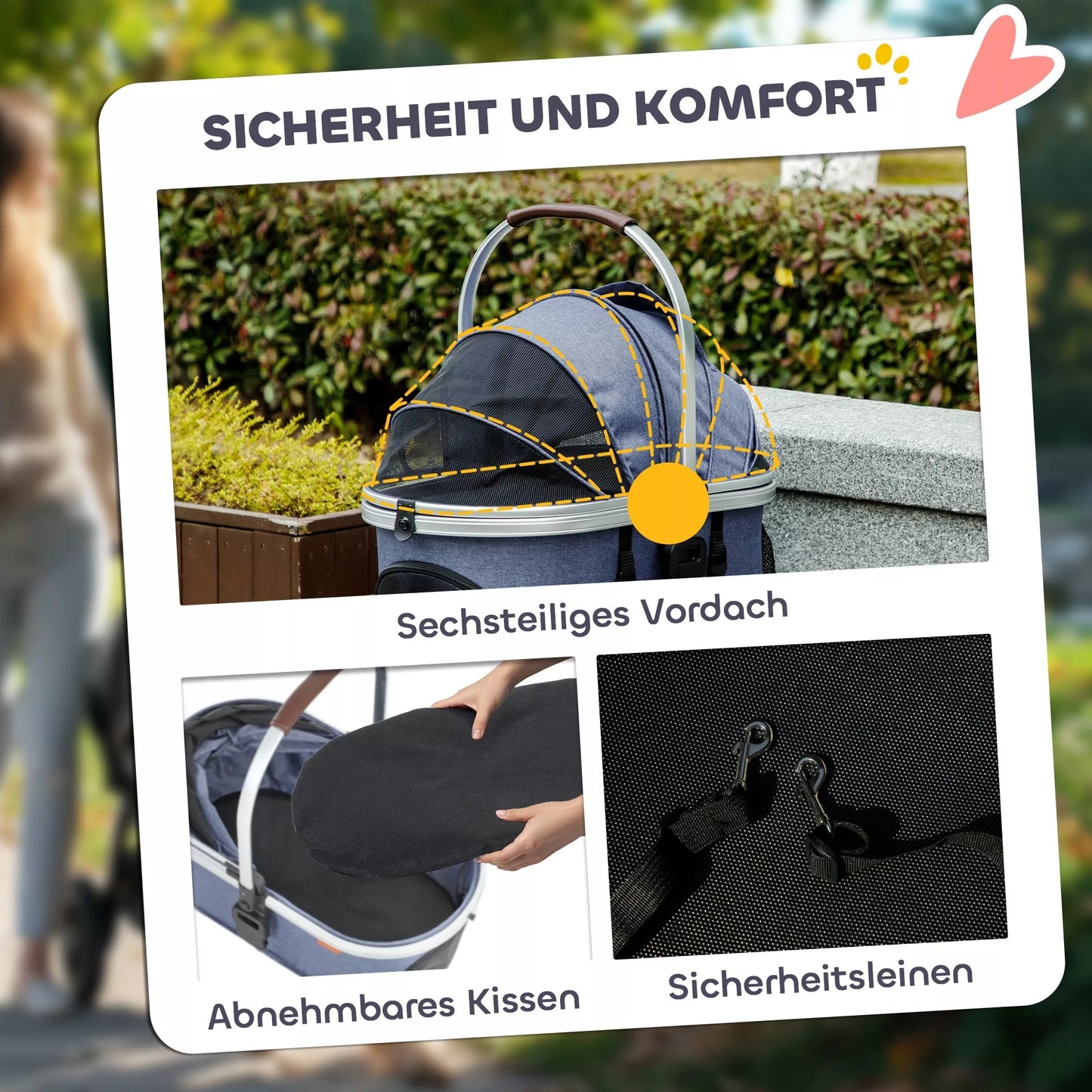 3 vienā ratiņi suņiem un kaķiem, saliekami, kaķiem līdz 10 kg, ar spilvenu, krūzīšu turētāju, tumši zili