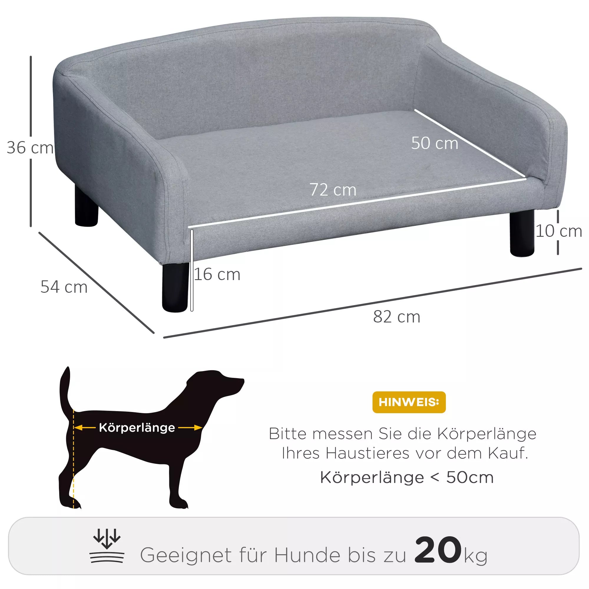 Šunų sofa su minkštu užvalkalu, naminių gyvūnėlių sofa su medinėmis kojelėmis, šunų guolis 82 x 54 x 36 cm