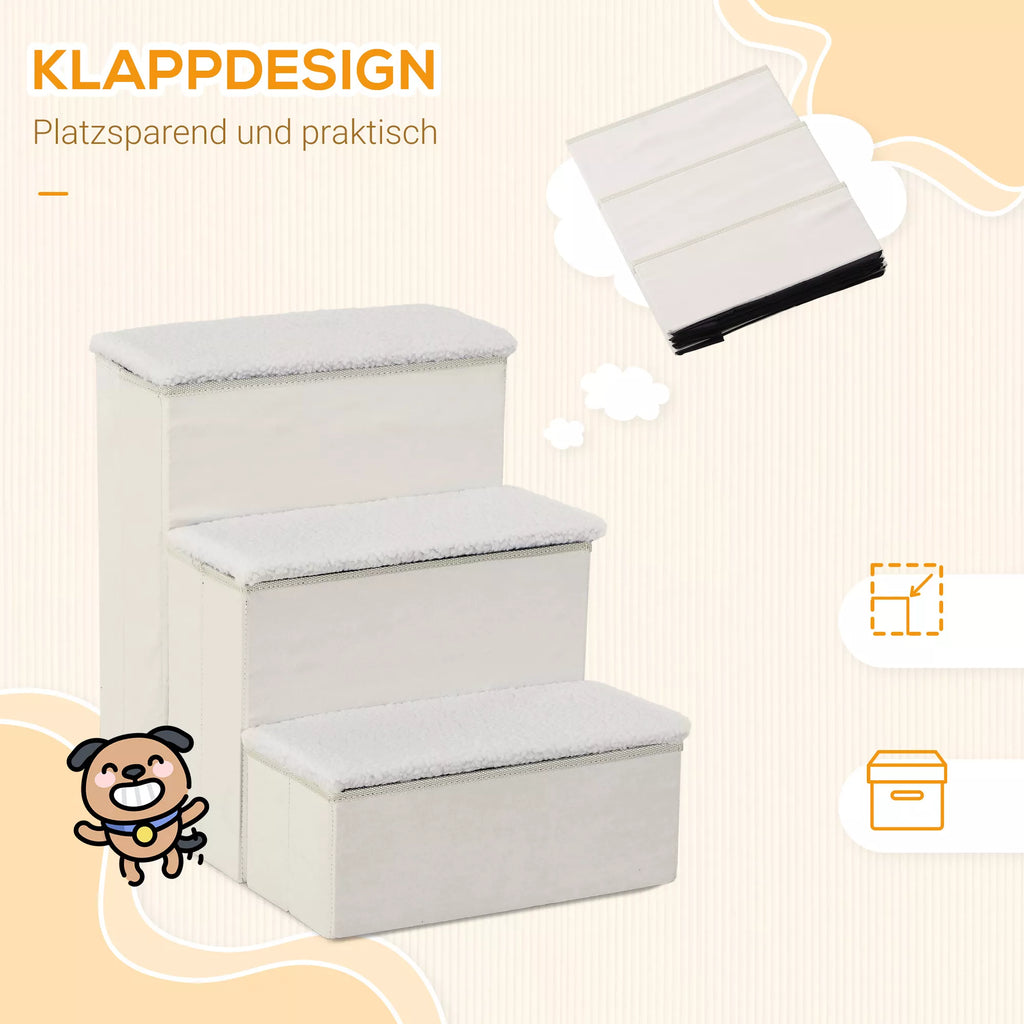 Katės laipteliai 3 pakopų 48 cm aukščio, sulankstomi augintinių laipteliai mažiems ir seniems gyvūnams, kačių ir šunų rampa, įlipimo pagalba į lovą, sofą, čiužinį ir automobilį, balti