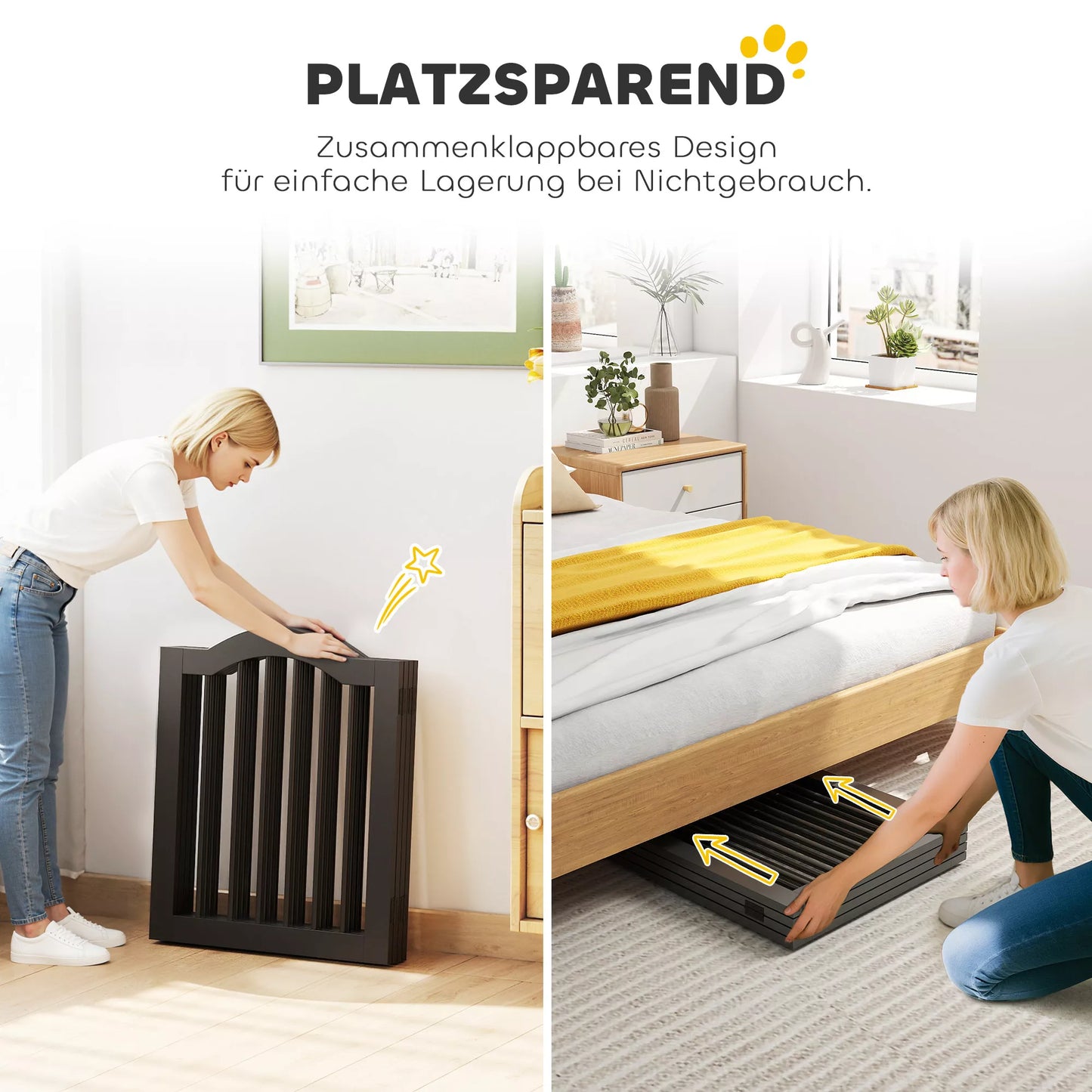 Šunų aptvaro varteliai Laisvai pastatomi apsauginiai varteliai su kojelėmis, Sulankstomi šunų varteliai, 4 panelės, 208 x 29,5 x 61 cm, Juodi